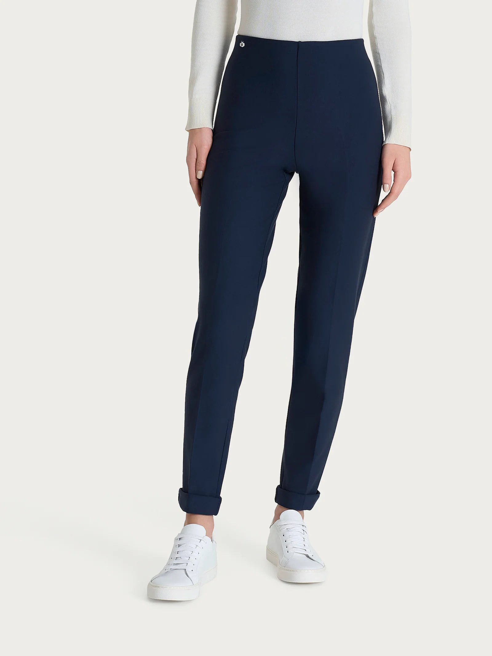 Pantalone a sigaretta con risvolto in Compact - Persia - Image 3
