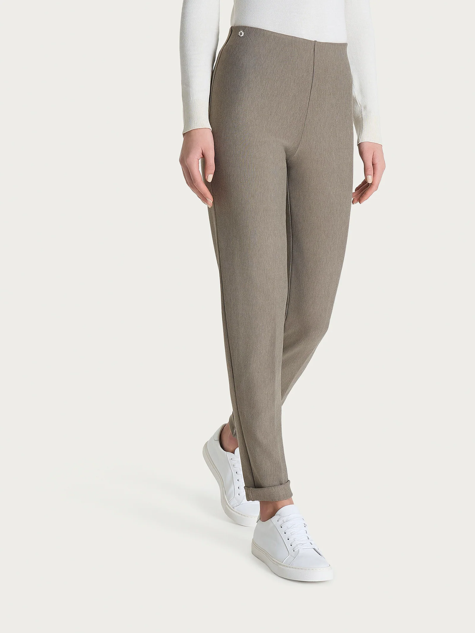 Pantalone a sigaretta con risvolto in Compact - Glace' Mel. - Image 2