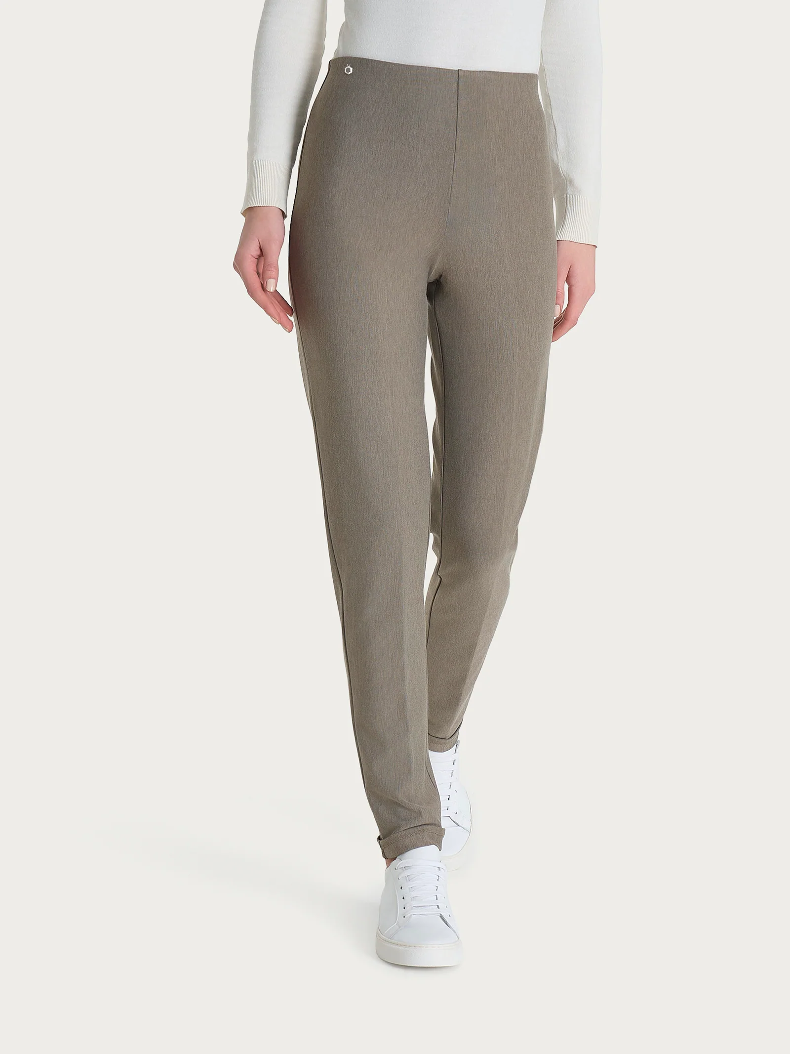 Pantalone a sigaretta con risvolto in Compact - Glace' Mel. - Image 3