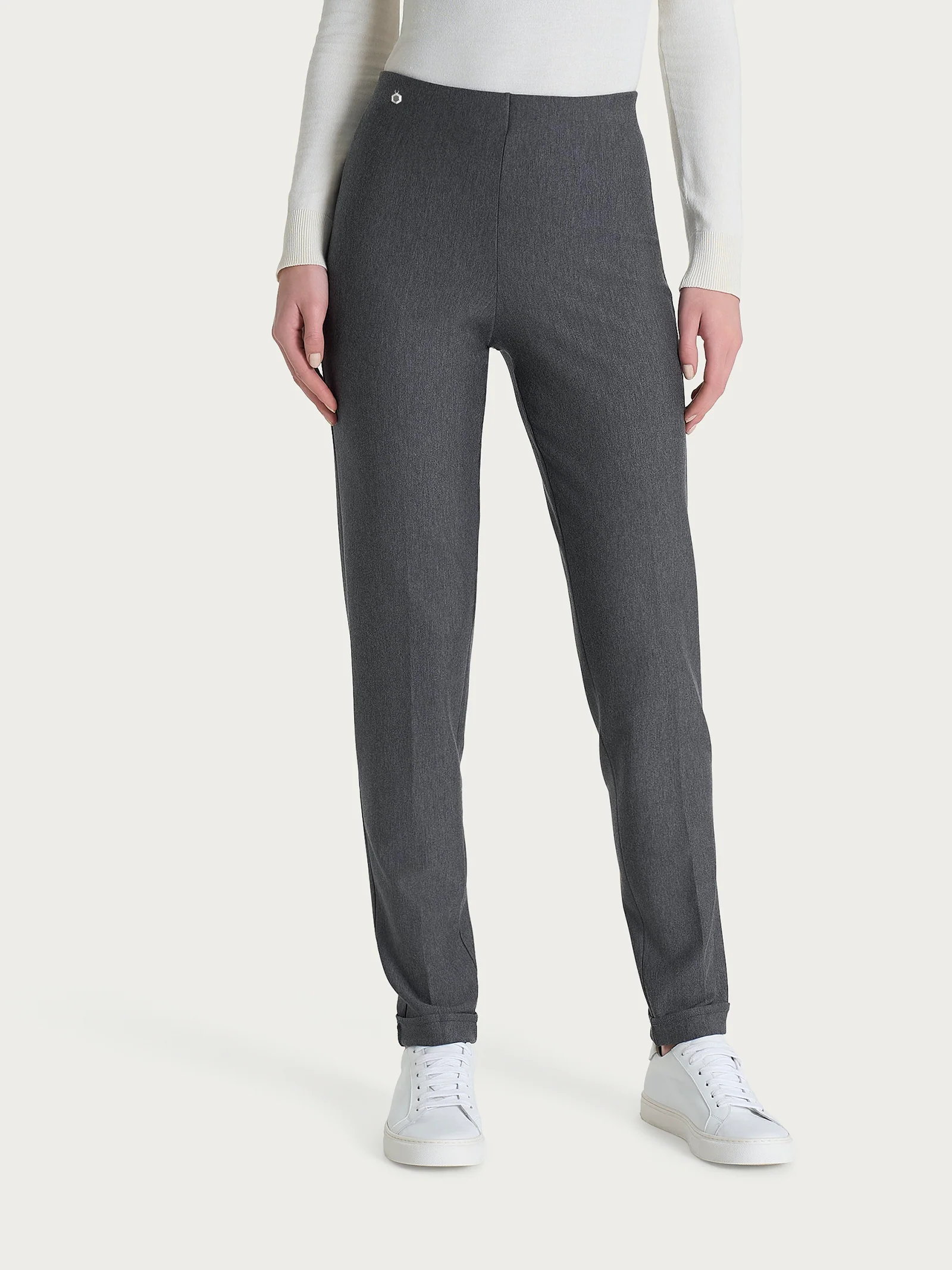Pantalone a sigaretta con risvolto in Compact - Ardesia Mel. - Image 2