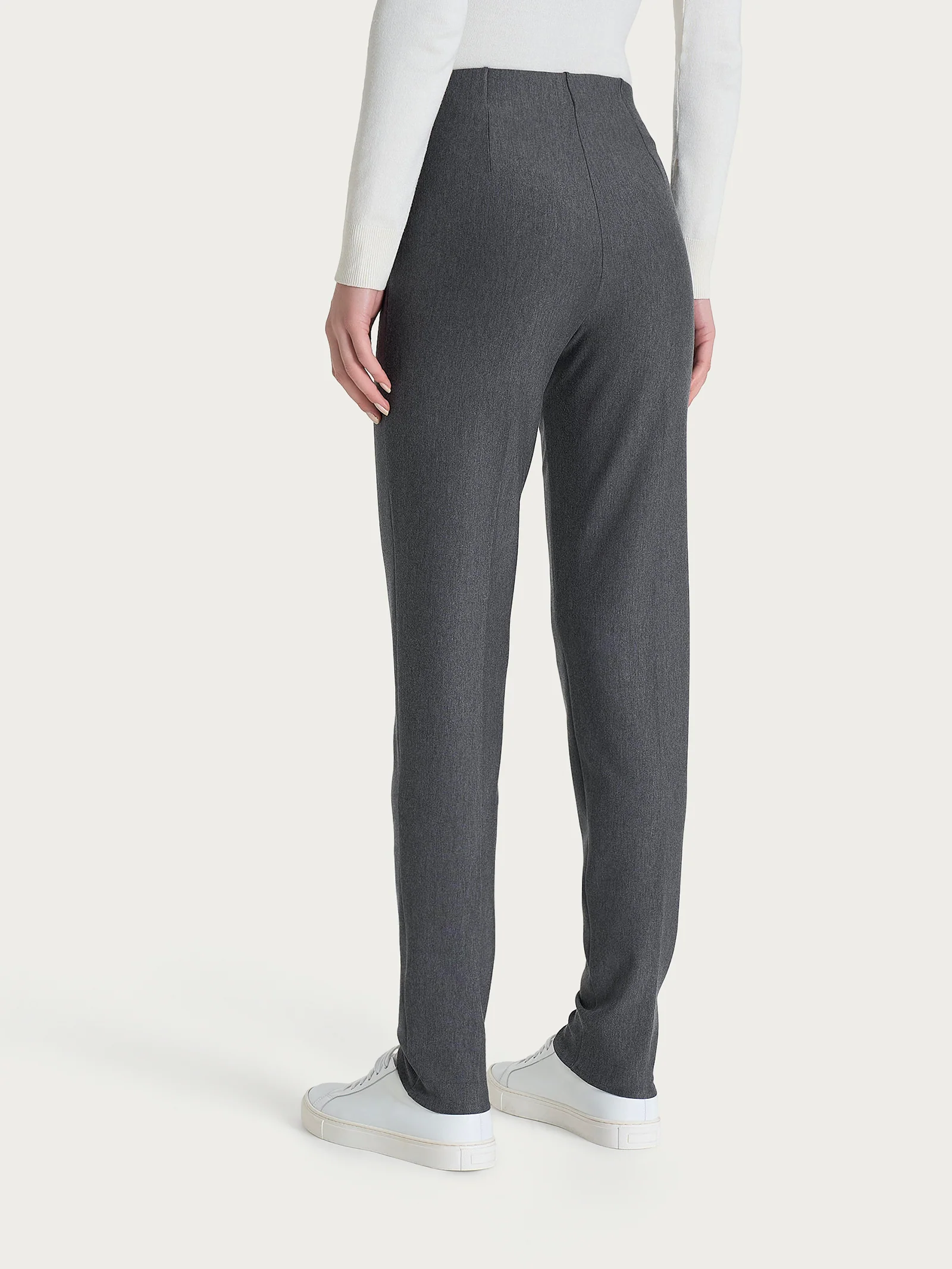 Pantalone a sigaretta con risvolto in Compact - Ardesia Mel. - Image 3
