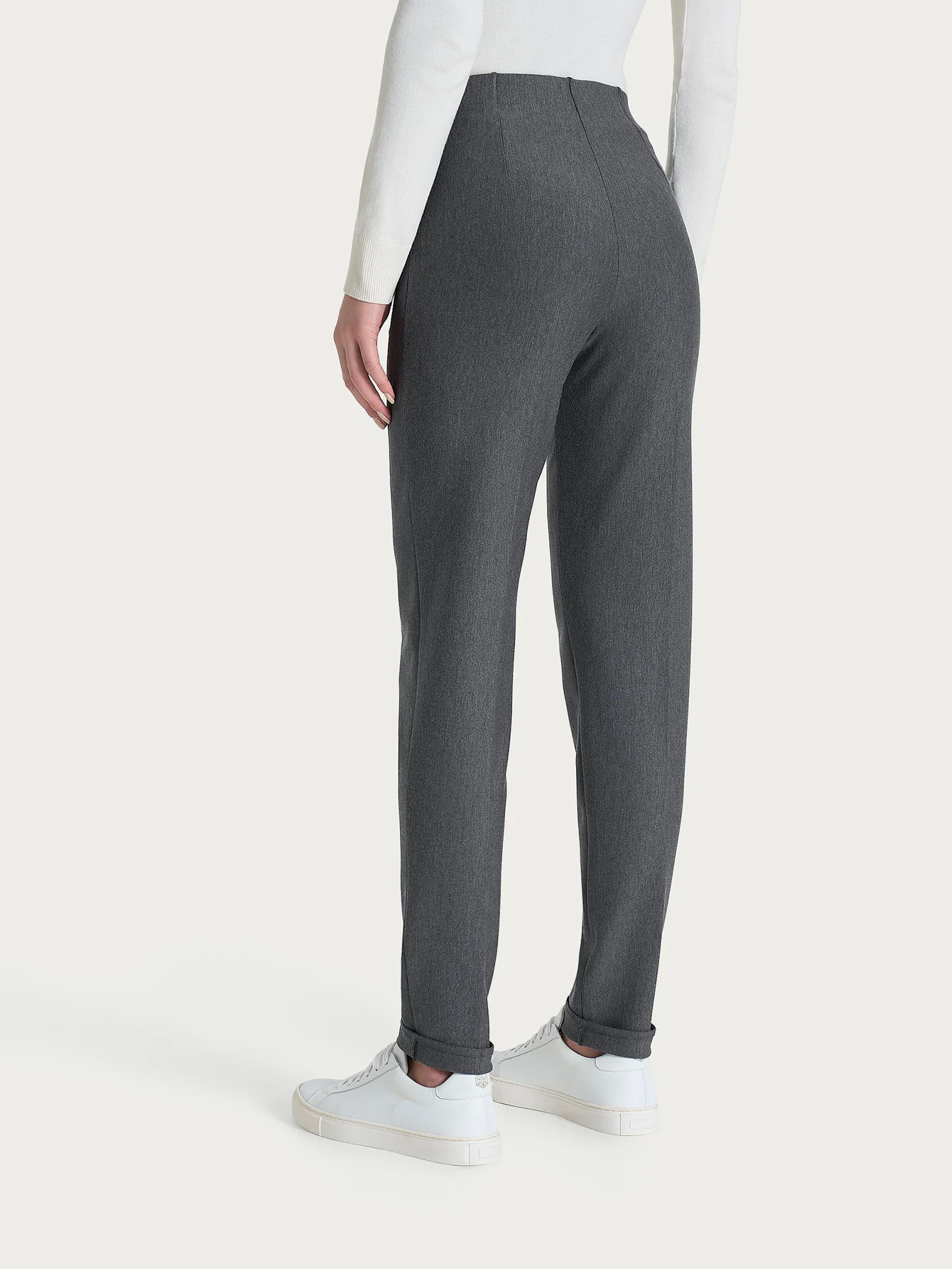 Pantalone a sigaretta con risvolto in Compact - Ardesia Mel. - Image 4