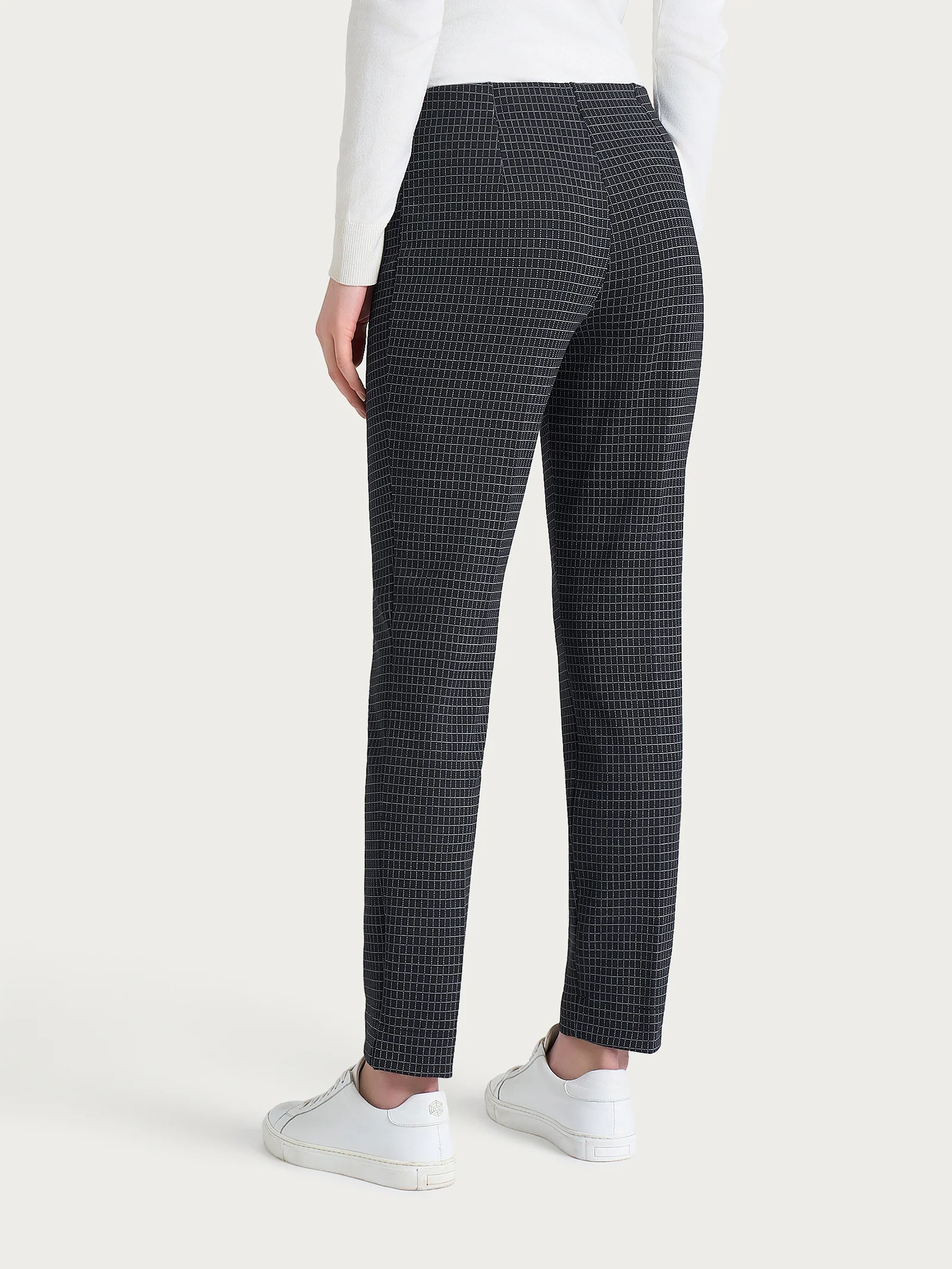 Pantalone a sigaretta con spacchetti e fantasia check in Eco Jacquard - Fant.Nero - Image 2
