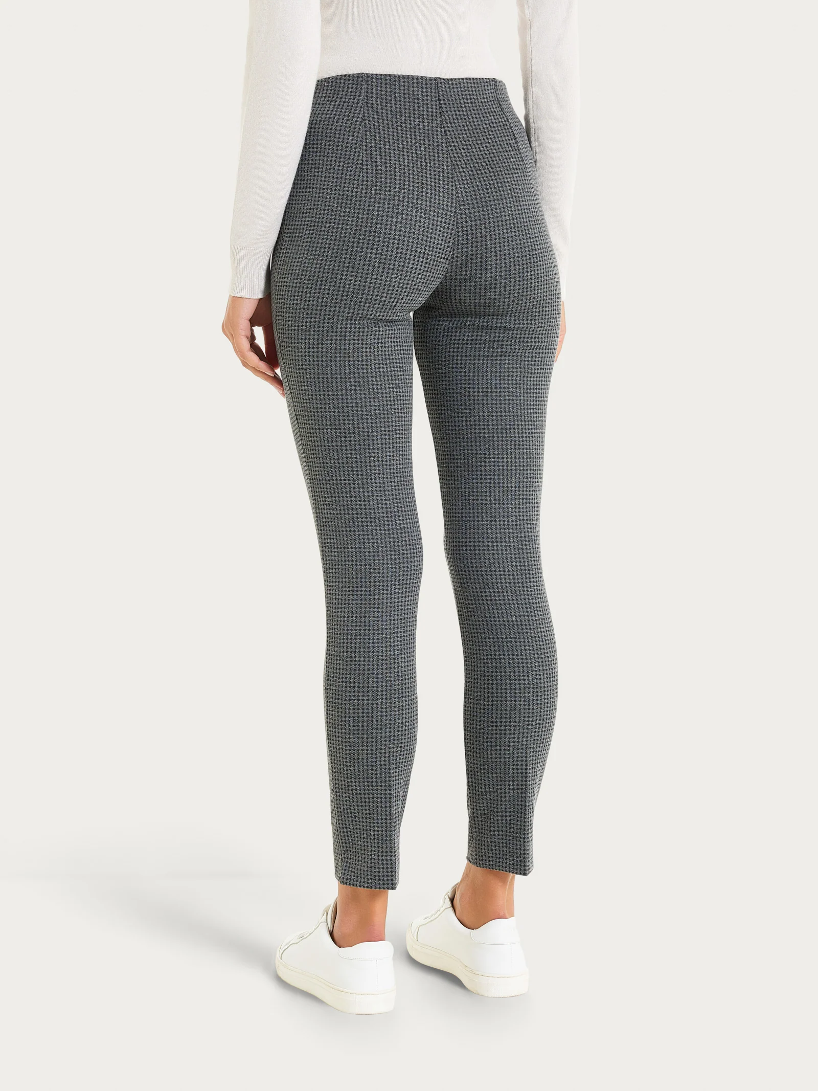 Pantalone a sigaretta con spacchetti e micro check in Eco Jacquard - Fant.Ardesia Mel. - Image 2