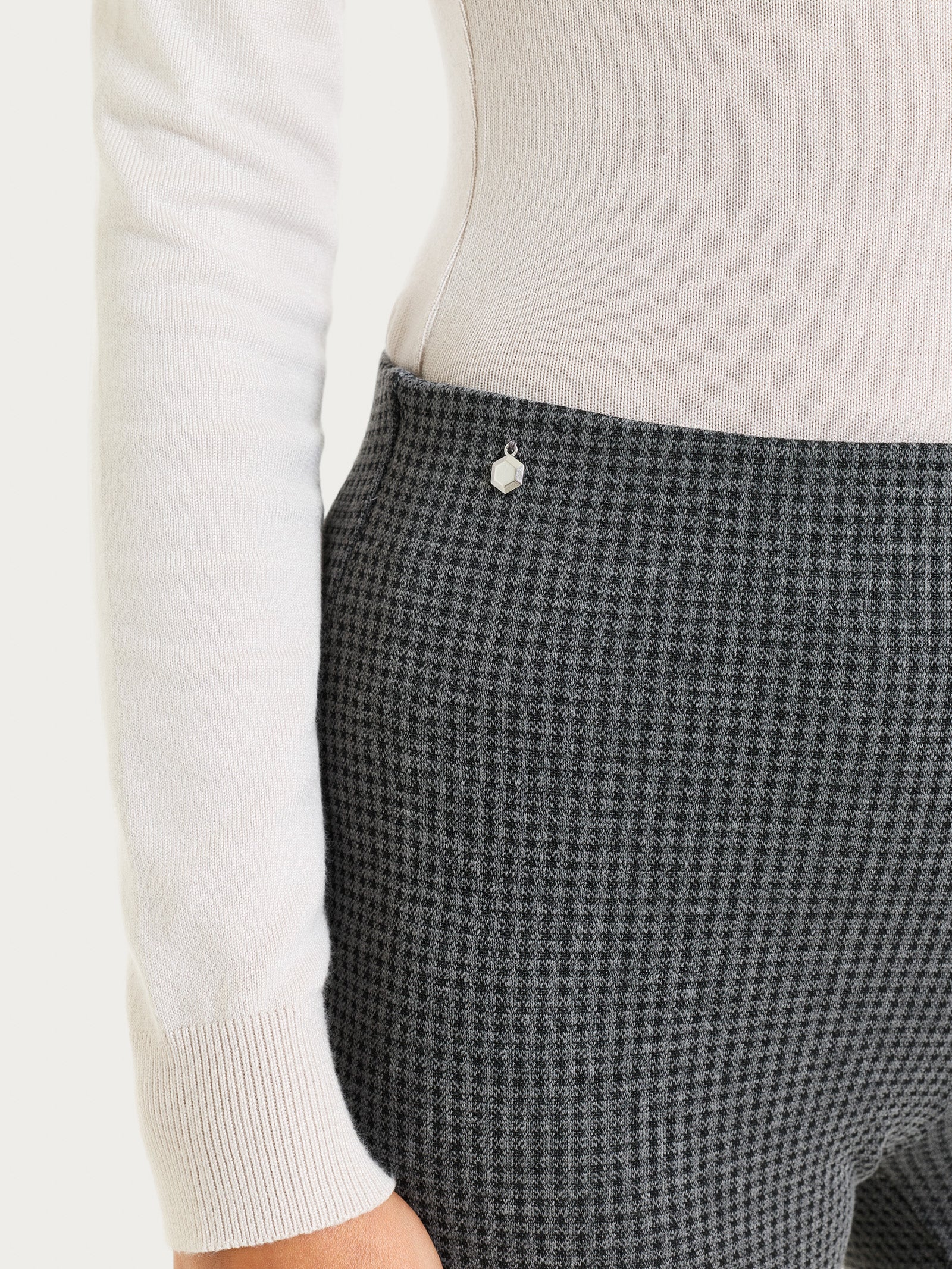 Pantalone a sigaretta con spacchetti e micro check in Eco Jacquard - Fant.Ardesia Mel. - Image 3