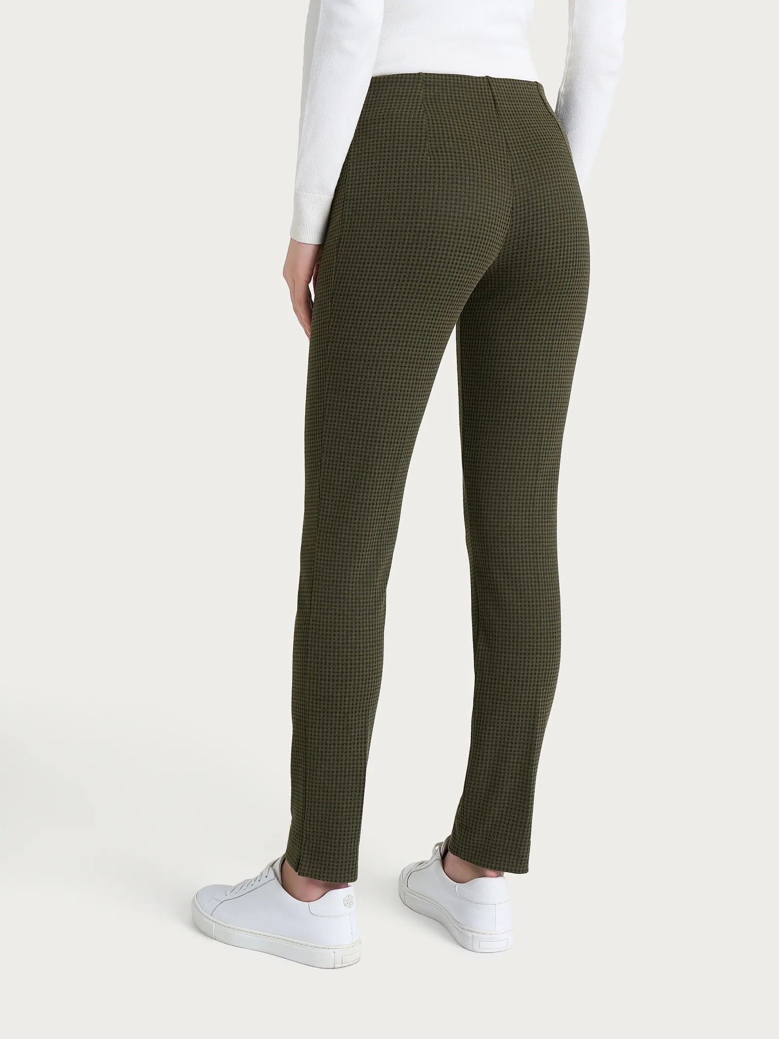 Pantalone a sigaretta con spacchetti e micro check in Eco Jacquard - Fant. Dark Olive - Image 2