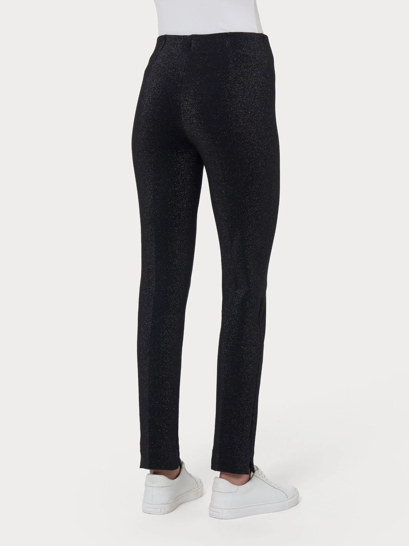 Pantalone a sigaretta con spacchetti in tessuto Eco Jacquard - Fant.Nero - Image 2