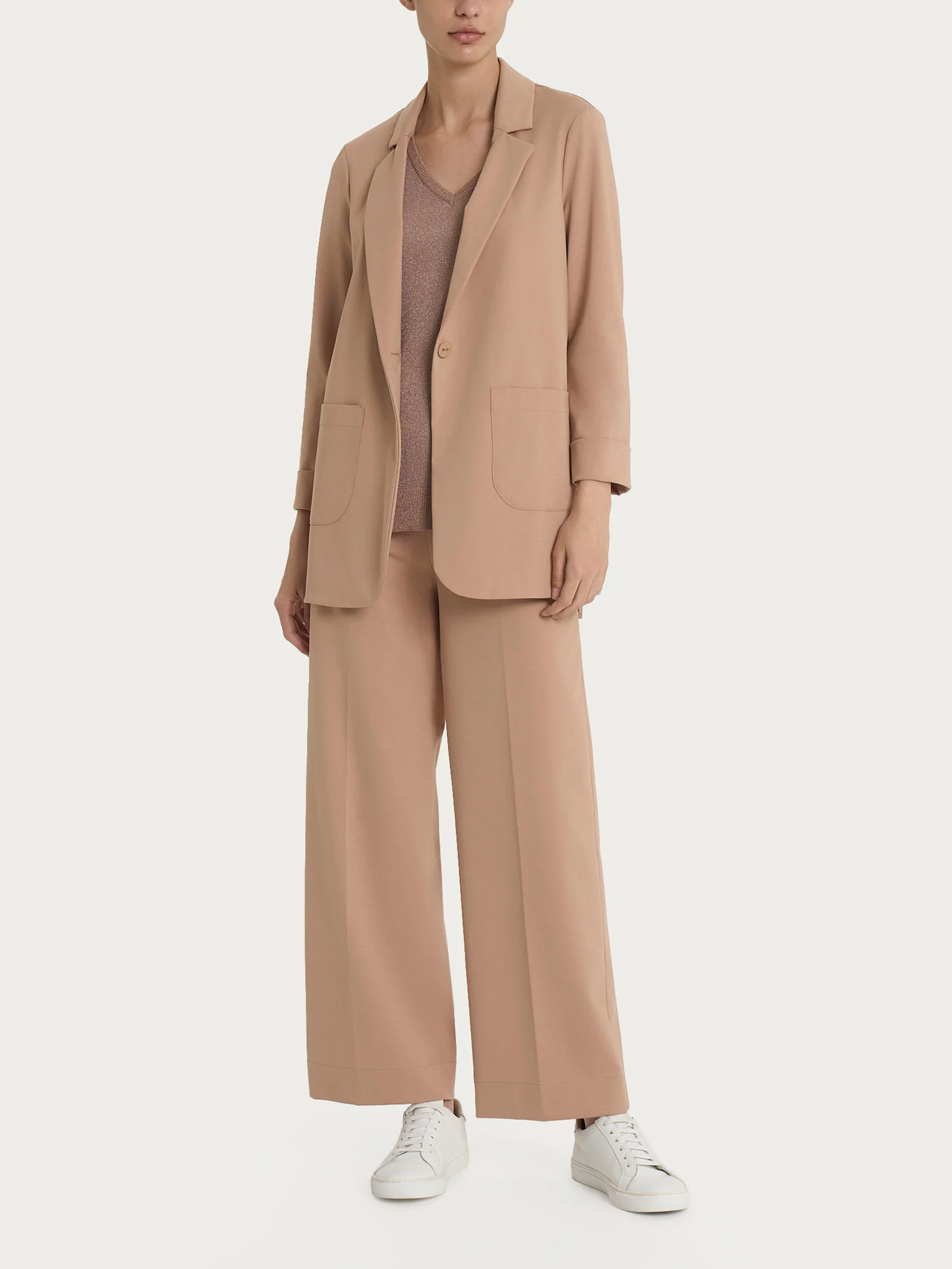 Pantalone ampio alla caviglia con tasche in Compact Light - Warm Taupe - Image 4