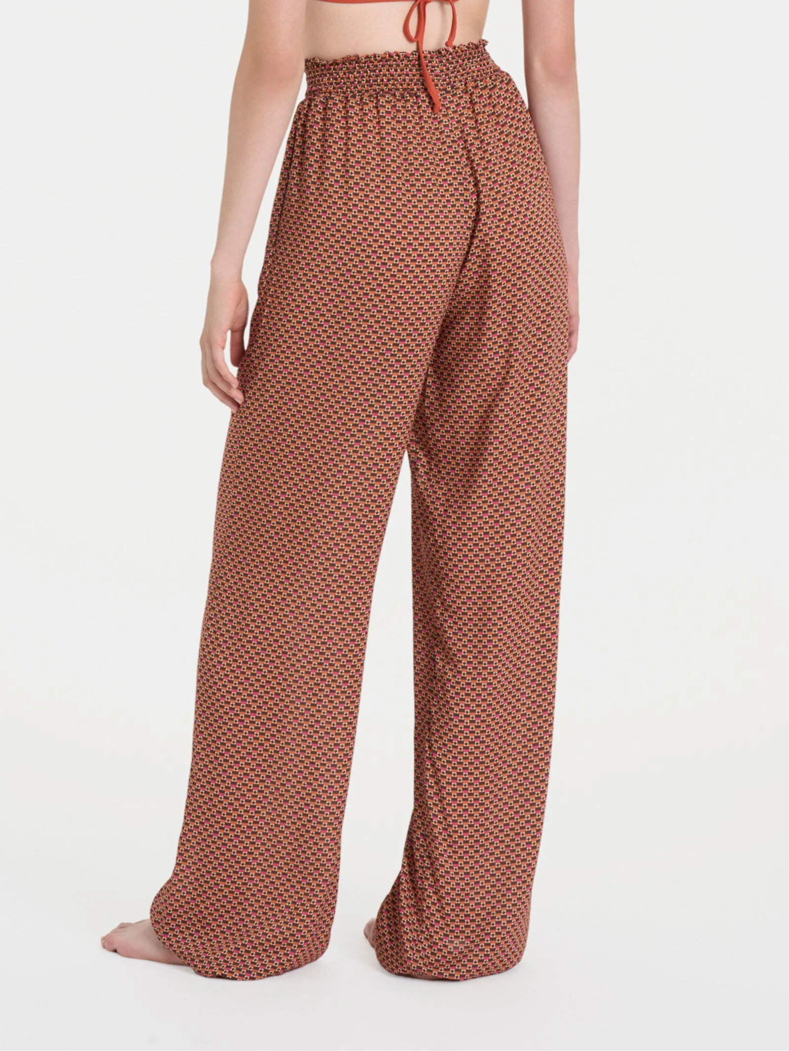 Pantalone ampio con arricciatura in fantasia in Ecoseta - Fant. Spice Route - Image 2