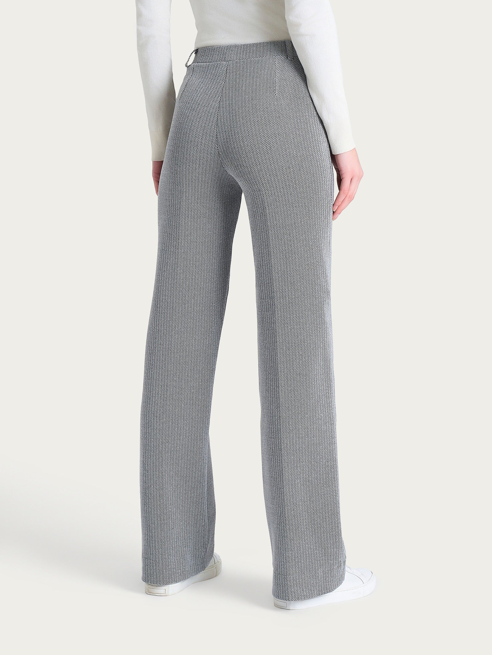 Pantalone ampio con fantasia a spina di pesce in Eco Jacquard - Fant.Nero - Image 2