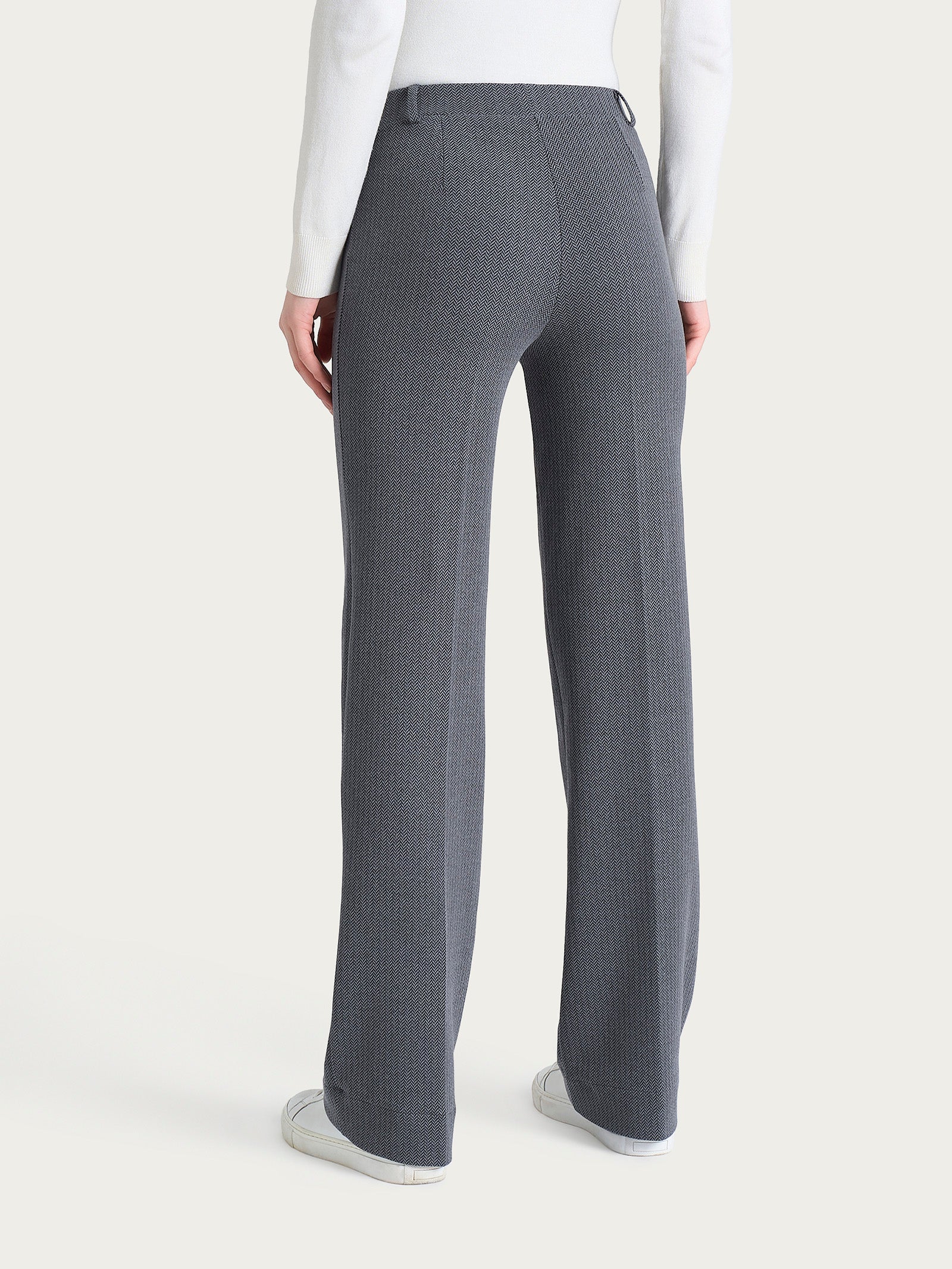 Pantalone ampio con fantasia a spina di pesce in Eco Jacquard - Fant.Ardesia Mel. - Image 2