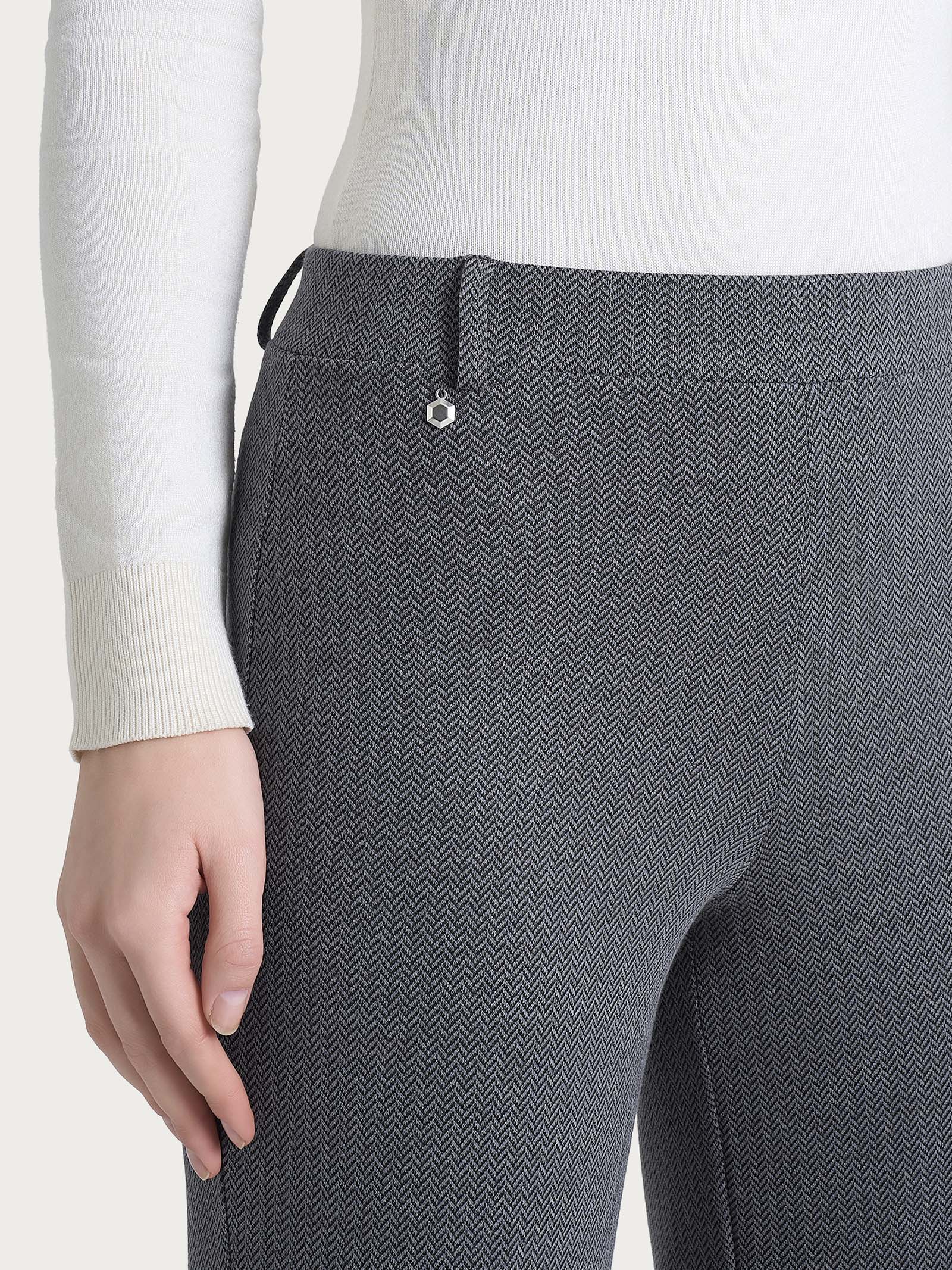 Pantalone ampio con fantasia a spina di pesce in Eco Jacquard - Fant.Ardesia Mel. - Image 3