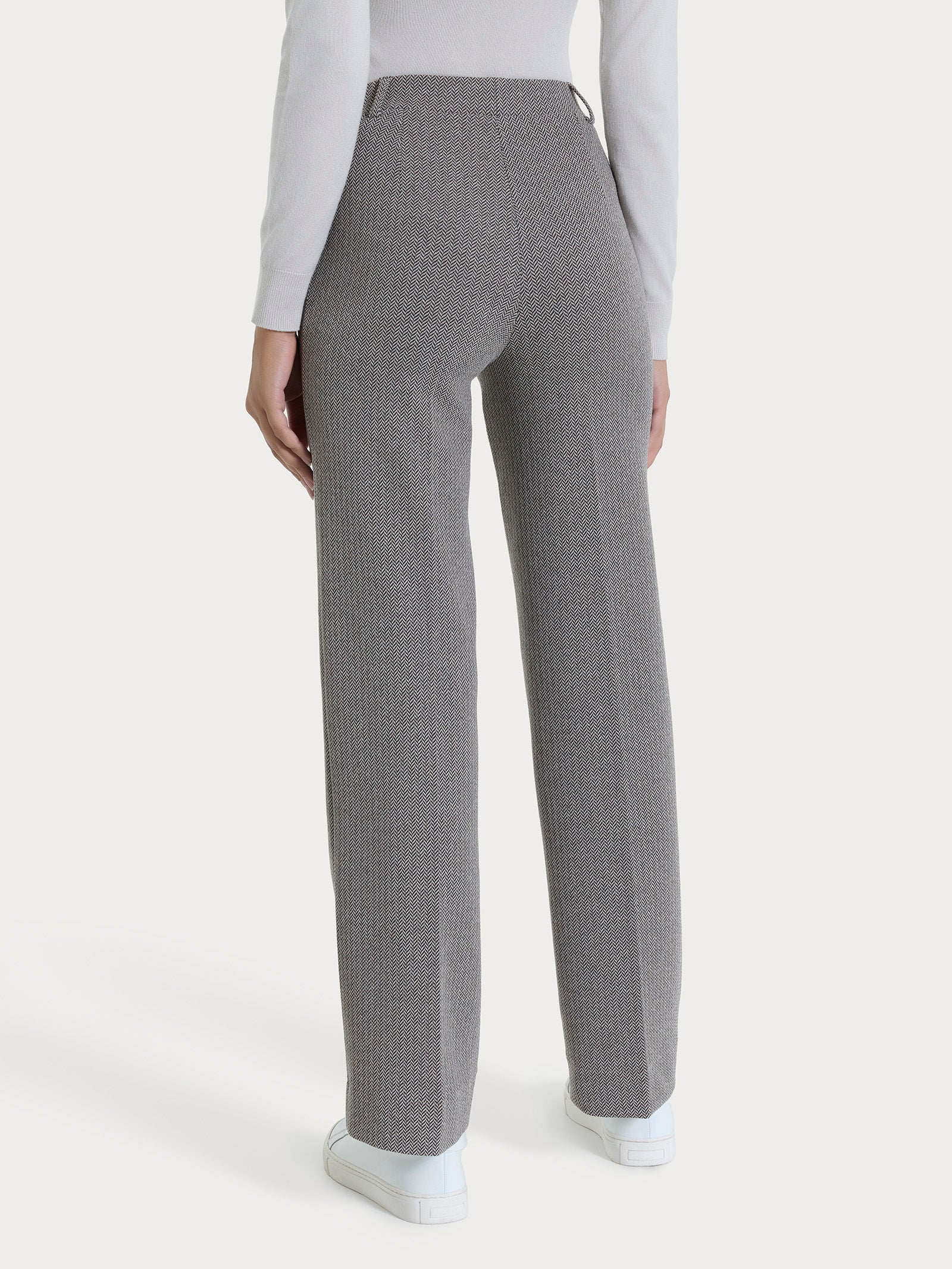 Pantalone ampio con fantasia a spina di pesce in Eco Jacquard - Fant. Chocolate Torte Mel. - Image 2