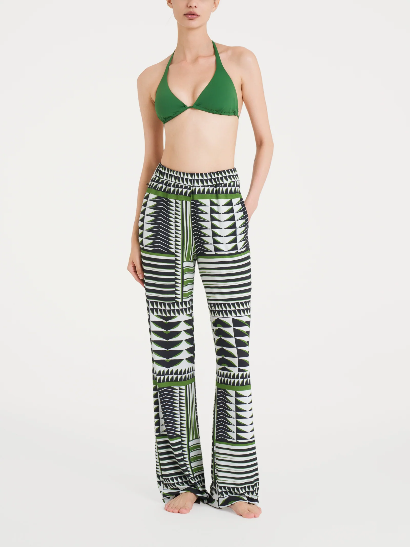 Pantalone ampio con geometric pattern in Viscosa Summer - Fant. Artichoke Green - Image 4