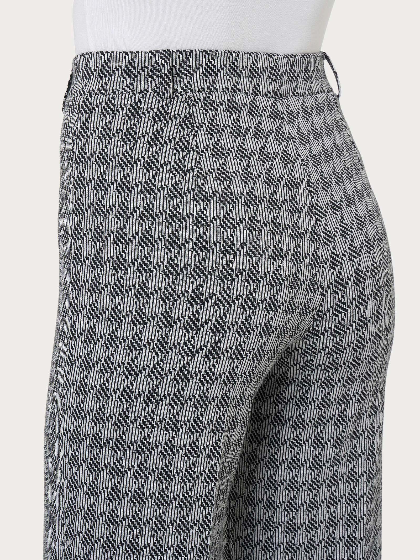 Pantalone ampio con pied de poule in Eco Jacquard - Fant.Nero - Image 3