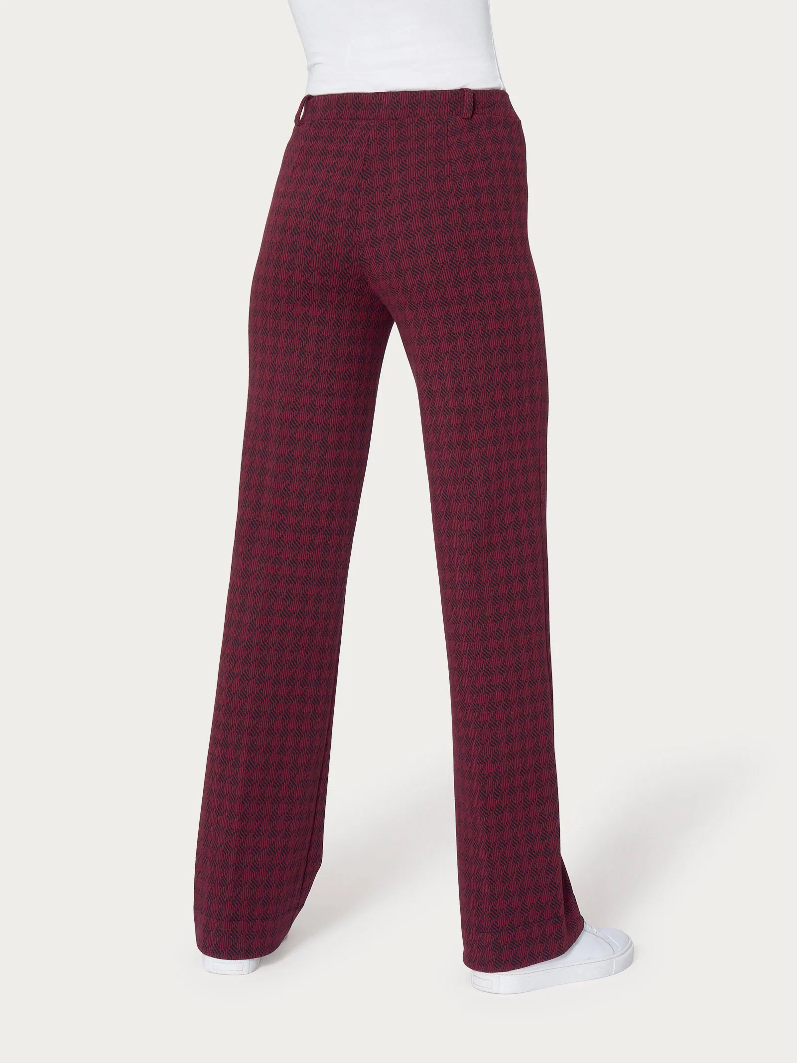 Pantalone ampio con pied de poule in Eco Jacquard - Fant. Tibetan Red - Image 2
