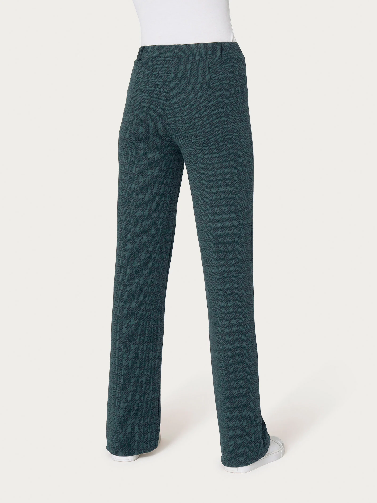 Pantalone ampio con pied de poule in Eco Jacquard - Fant. Rain Forest - Image 2