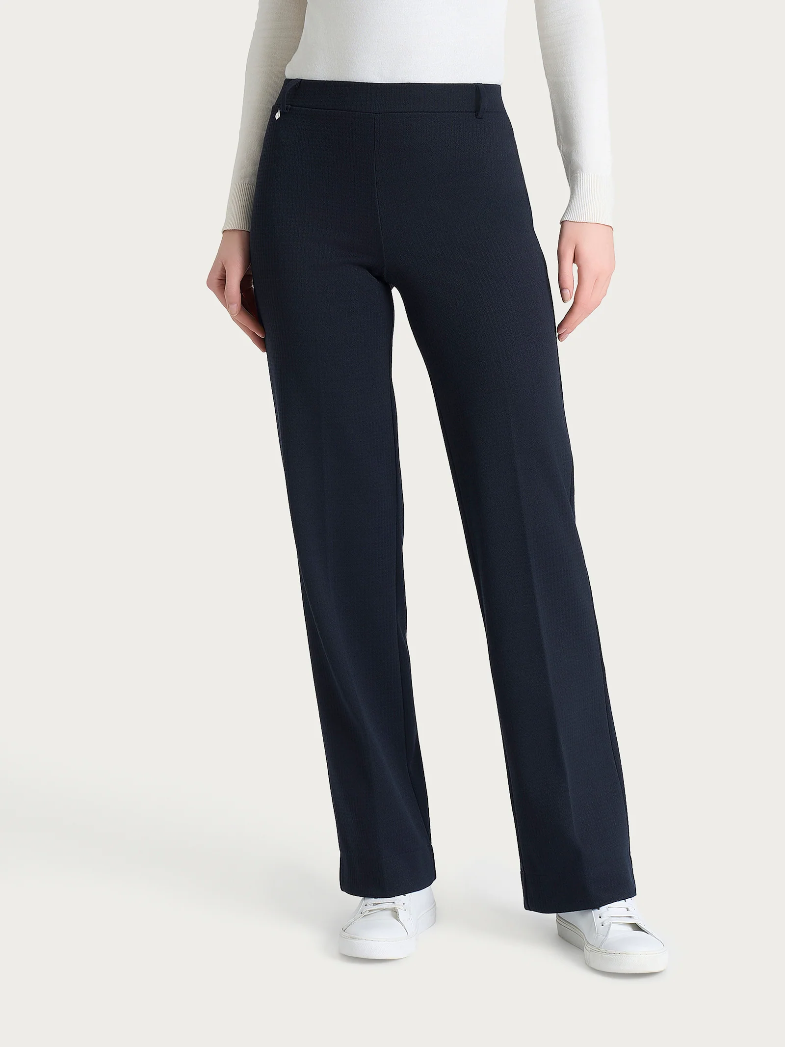 Pantalone ampio con tasche e micro check in Eco Jacquard - Fant.Bleu