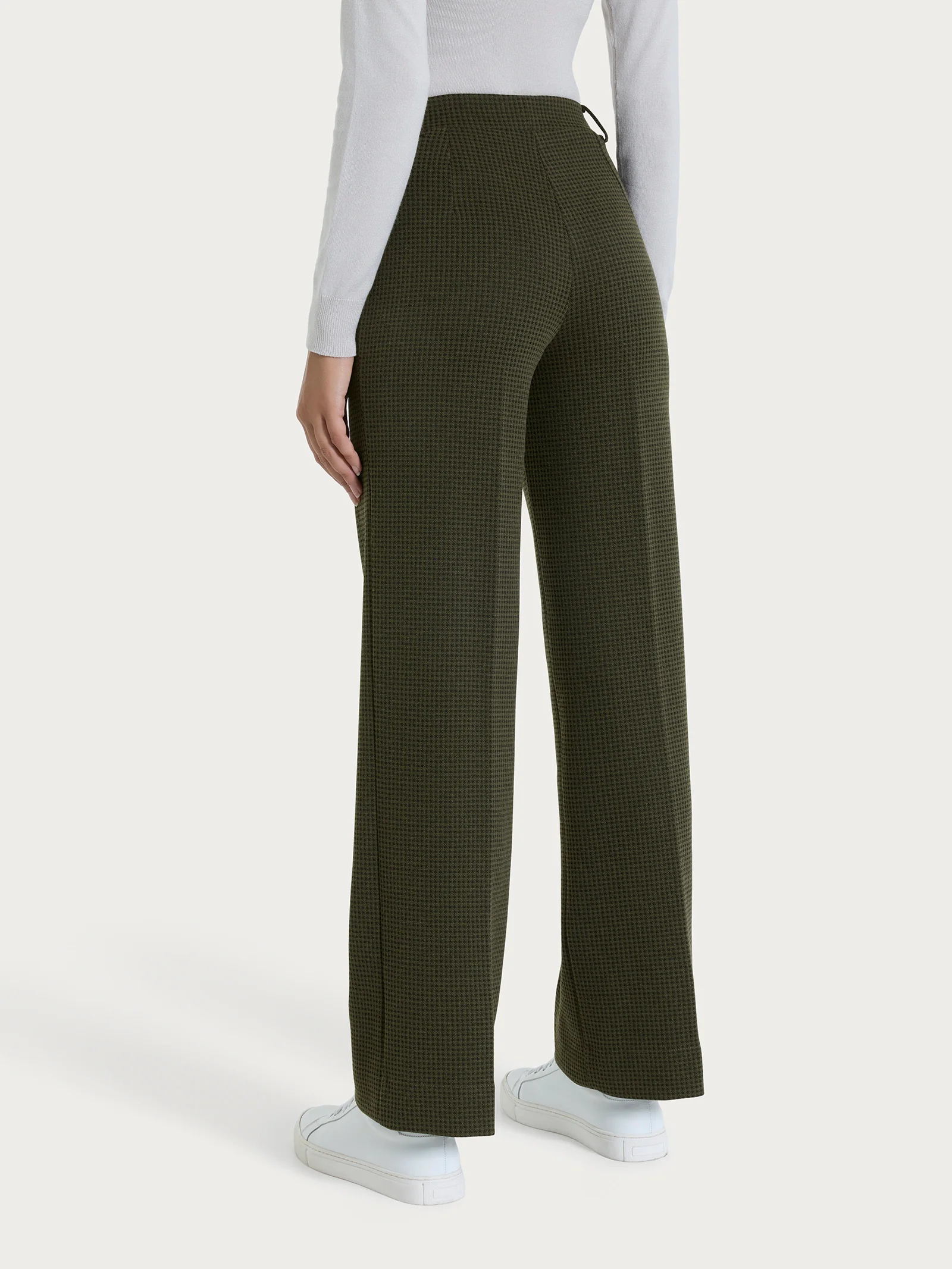 Pantalone ampio con tasche e micro check in Eco Jacquard - Fant. Dark Olive - Image 2
