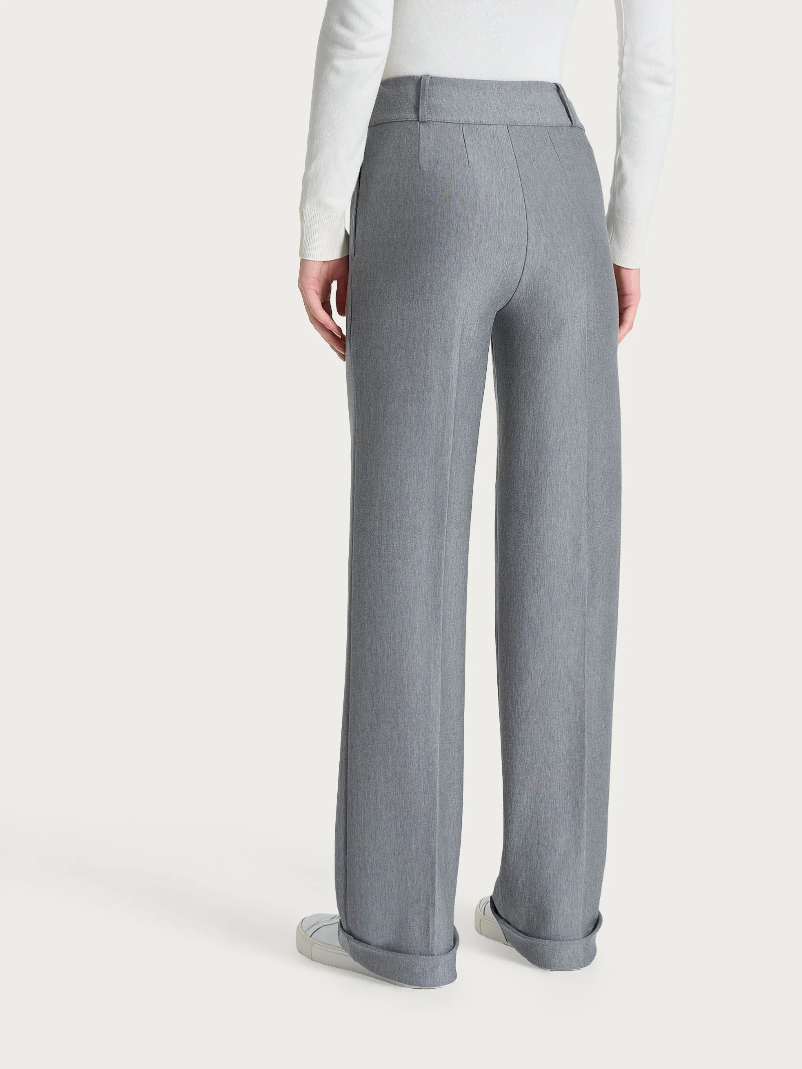 Pantalone ampio con tasche e pinces in Compact  - Grigio Mel. - Image 4
