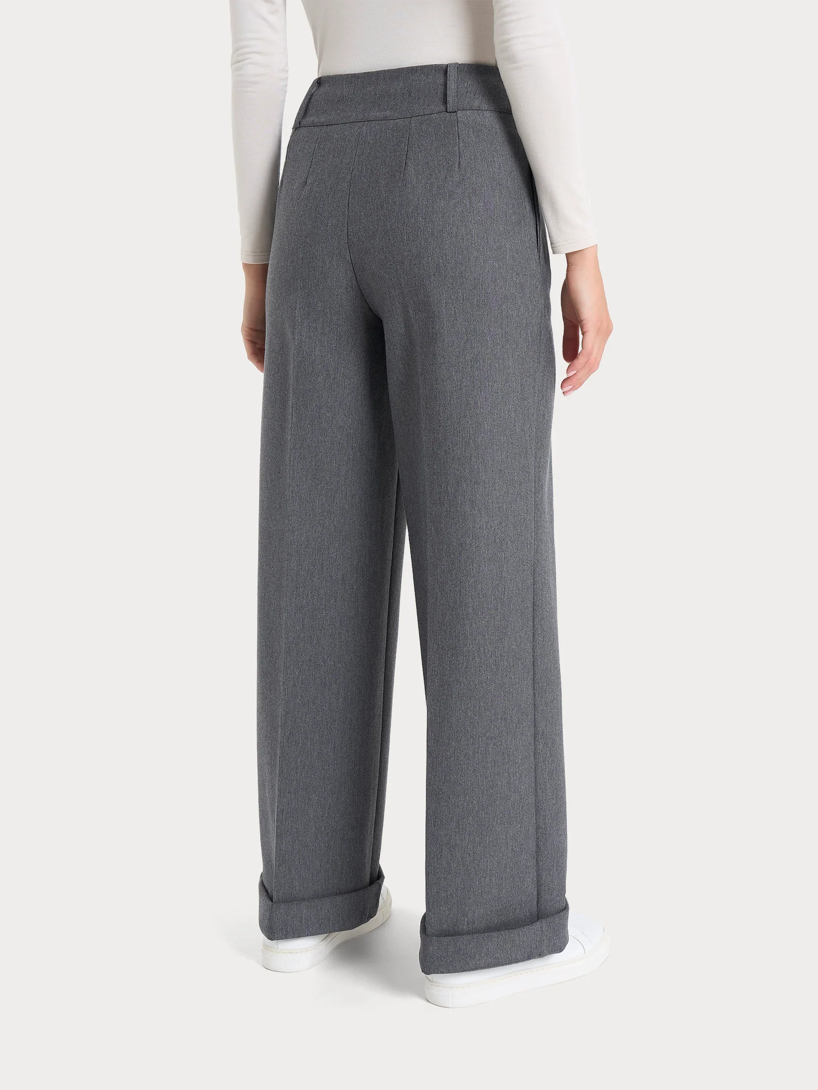 Pantalone ampio con tasche e pinces in Compact  - Ardesia Mel. - Image 2
