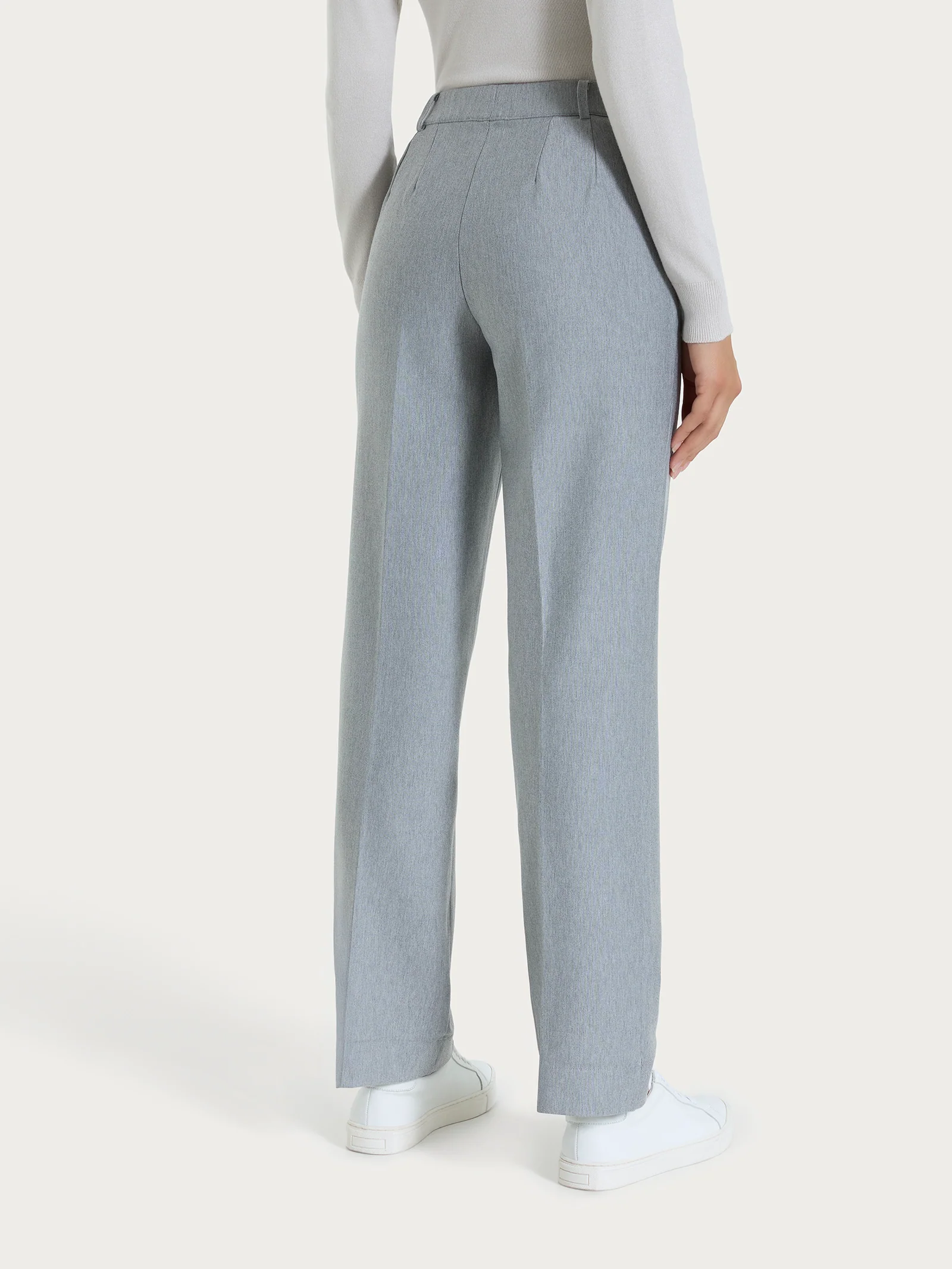Pantalone ampio con tasche e risvolto in Compact - Grigio Mel. - Image 3