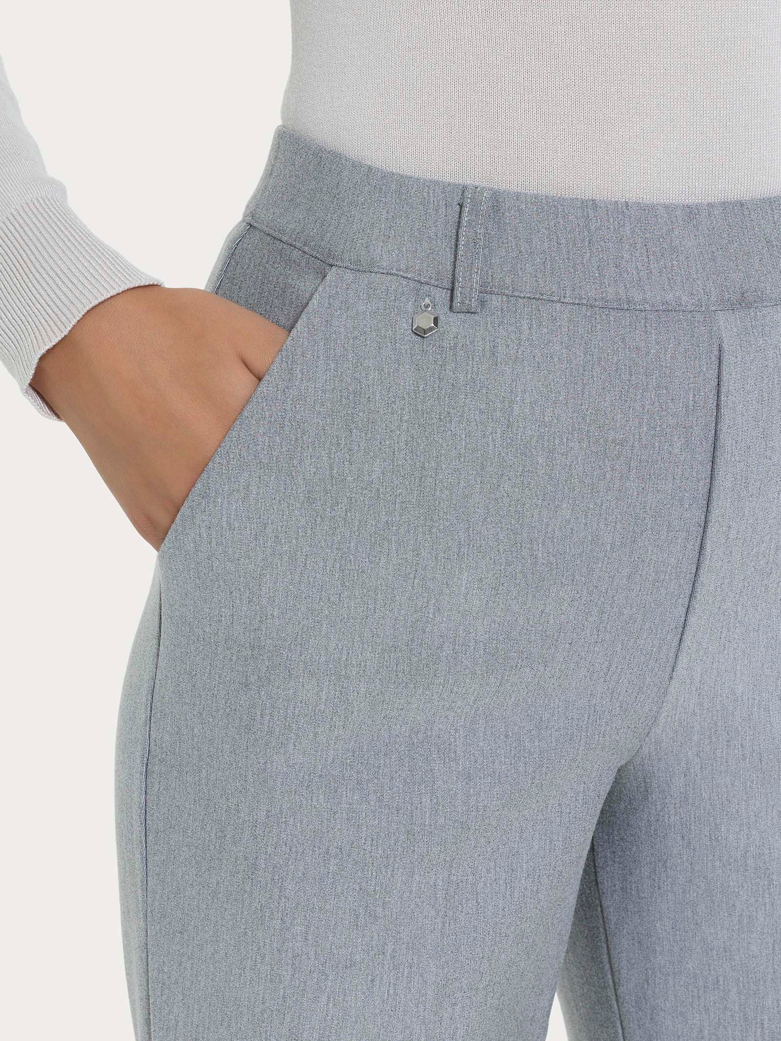 Pantalone ampio con tasche e risvolto in Compact - Grigio Mel. - Image 5