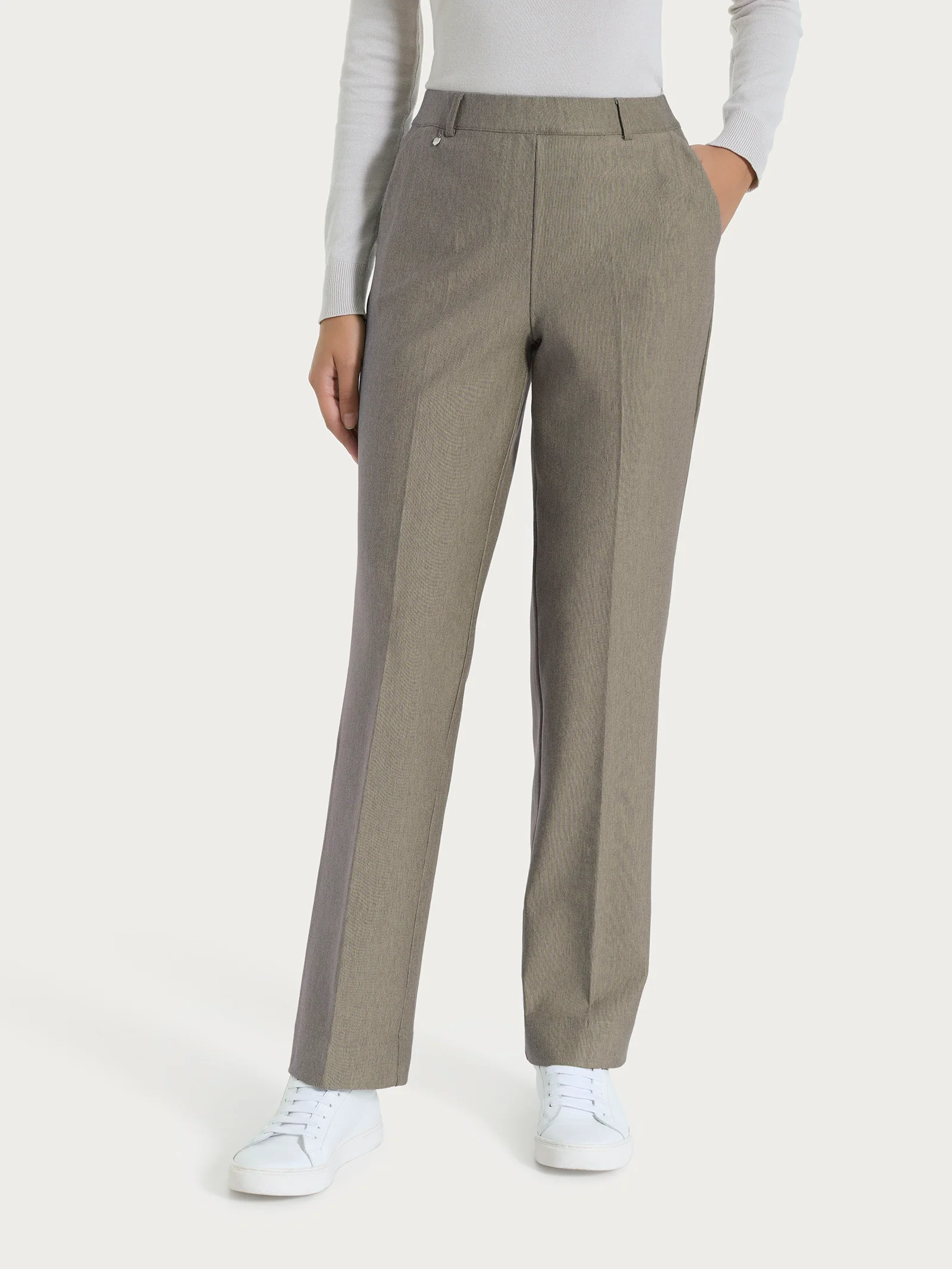 Pantalone ampio con tasche e risvolto in Compact - Glace' Mel.