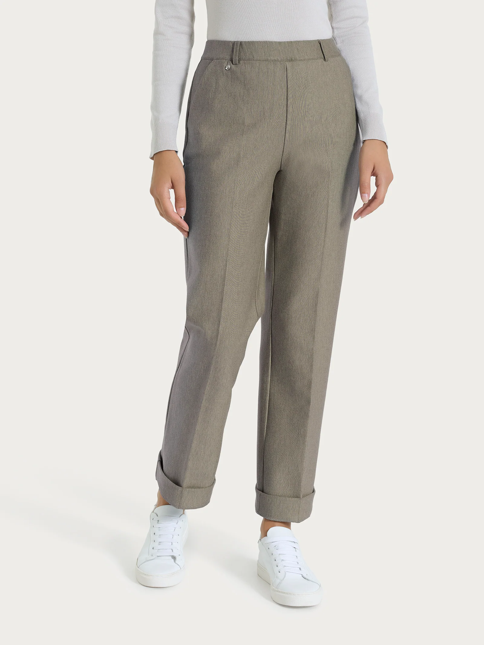 Pantalone ampio con tasche e risvolto in Compact - Glace' Mel. - Image 2