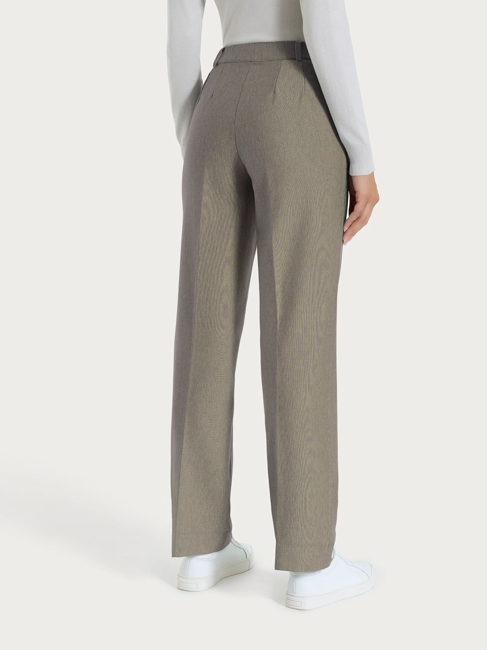 Pantalone ampio con tasche e risvolto in Compact - Glace' Mel. - Image 3