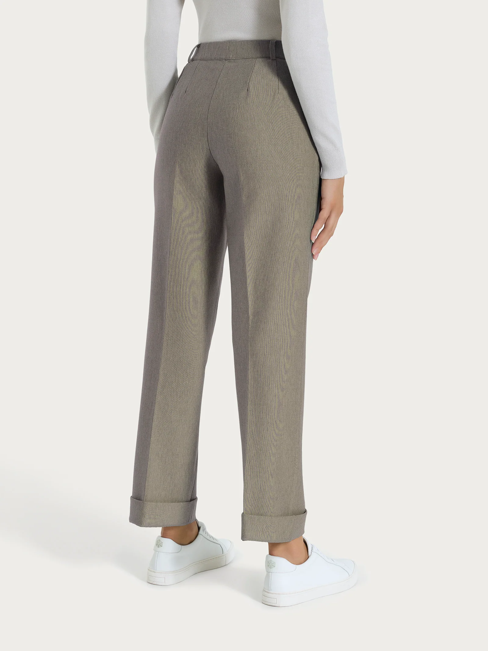 Pantalone ampio con tasche e risvolto in Compact - Glace' Mel. - Image 4