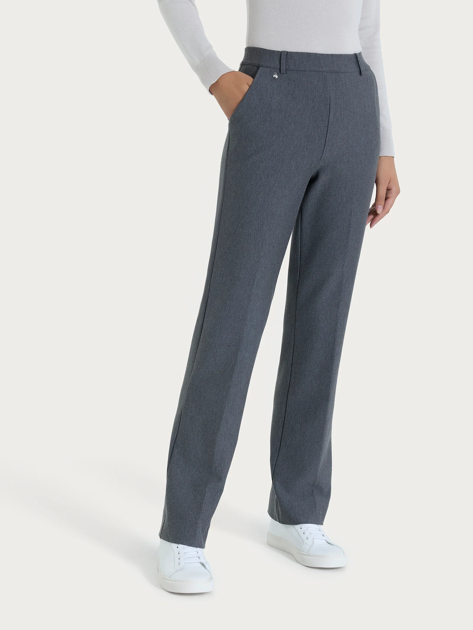 Pantalone ampio con tasche e risvolto in Compact - Ardesia Mel.