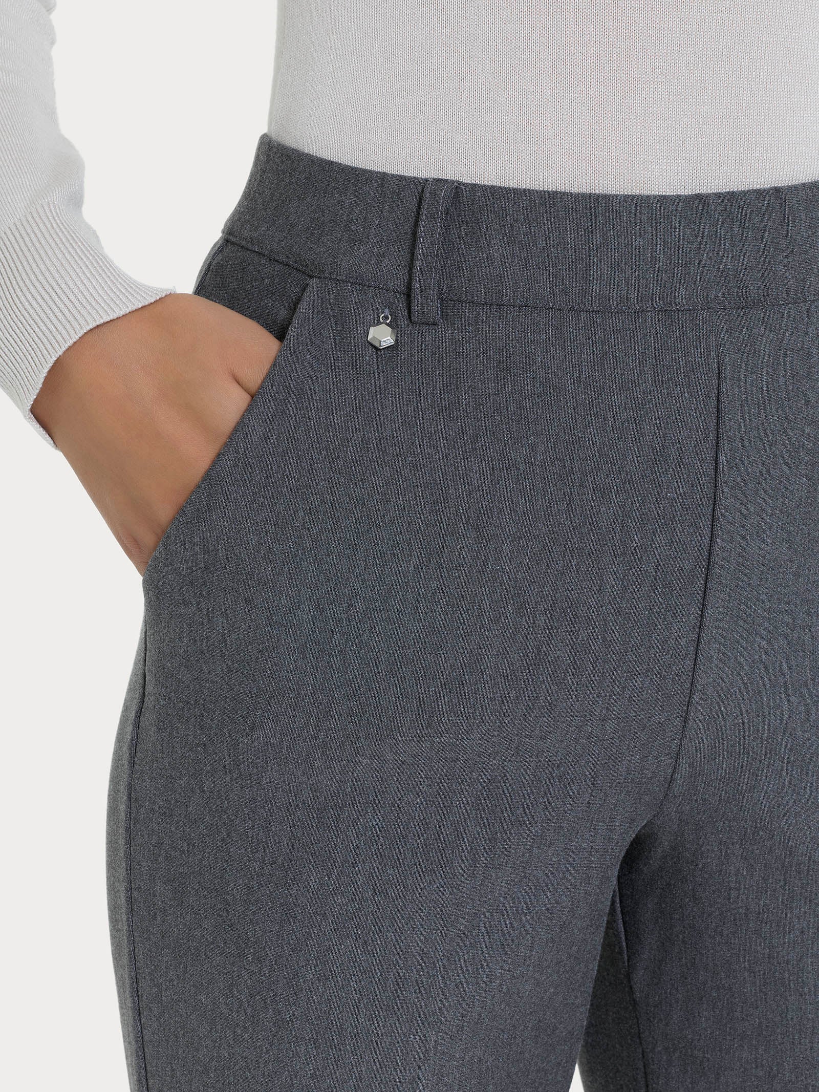 Pantalone ampio con tasche e risvolto in Compact - Ardesia Mel. - Image 10