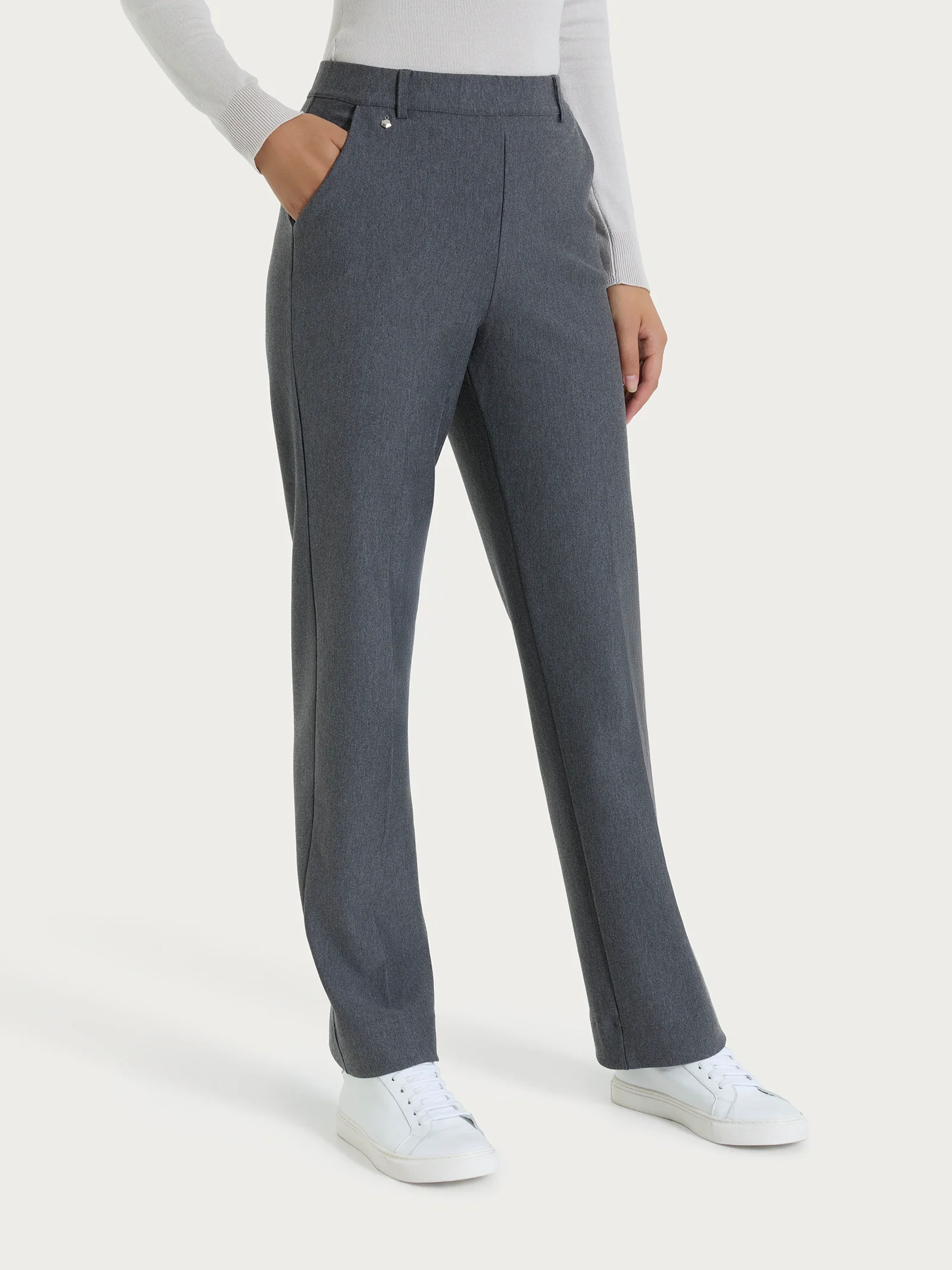 Pantalone ampio con tasche e risvolto in Compact - Ardesia Mel. - Image 3
