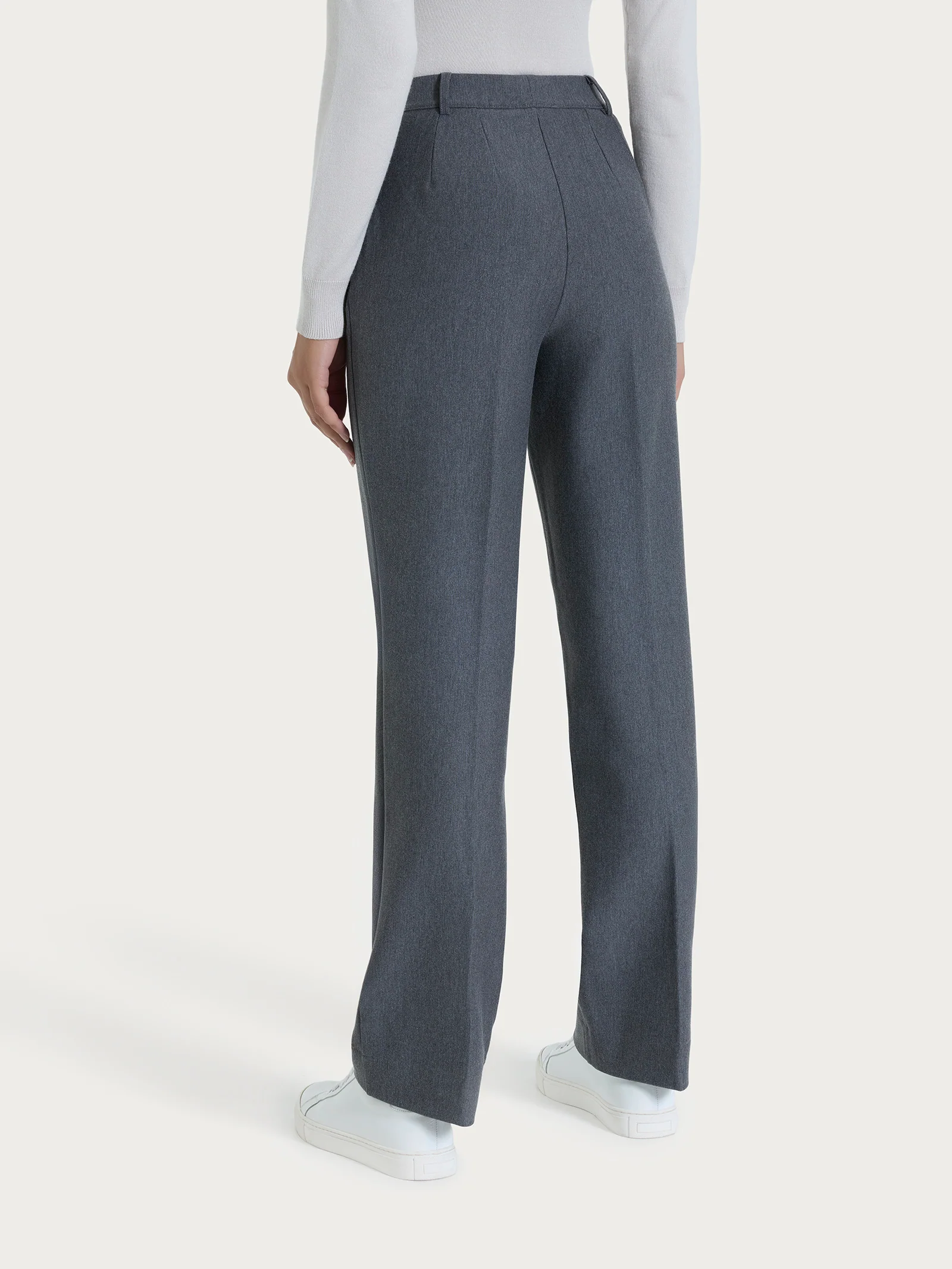 Pantalone ampio con tasche e risvolto in Compact - Ardesia Mel. - Image 5