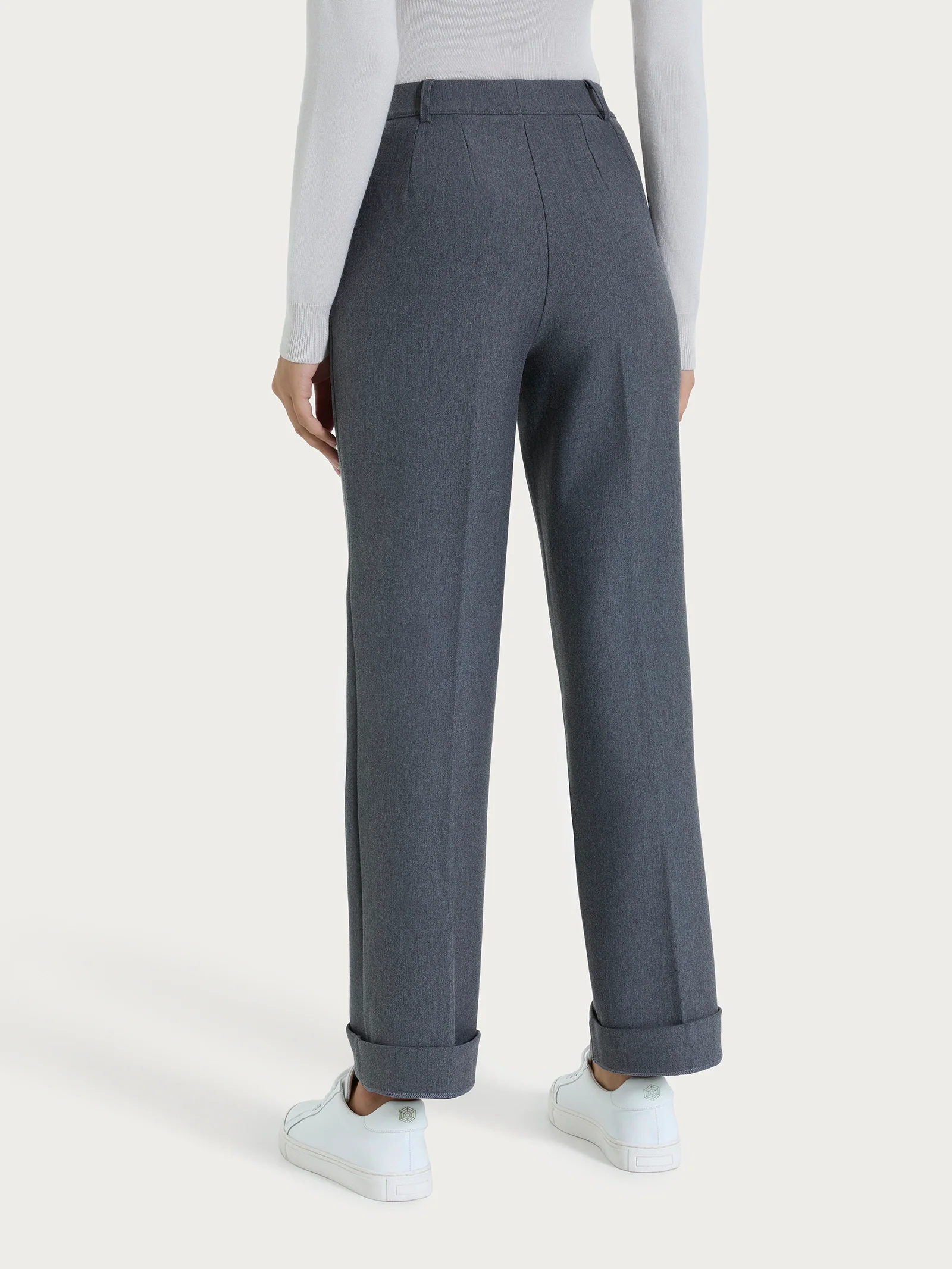 Pantalone ampio con tasche e risvolto in Compact - Ardesia Mel. - Image 6