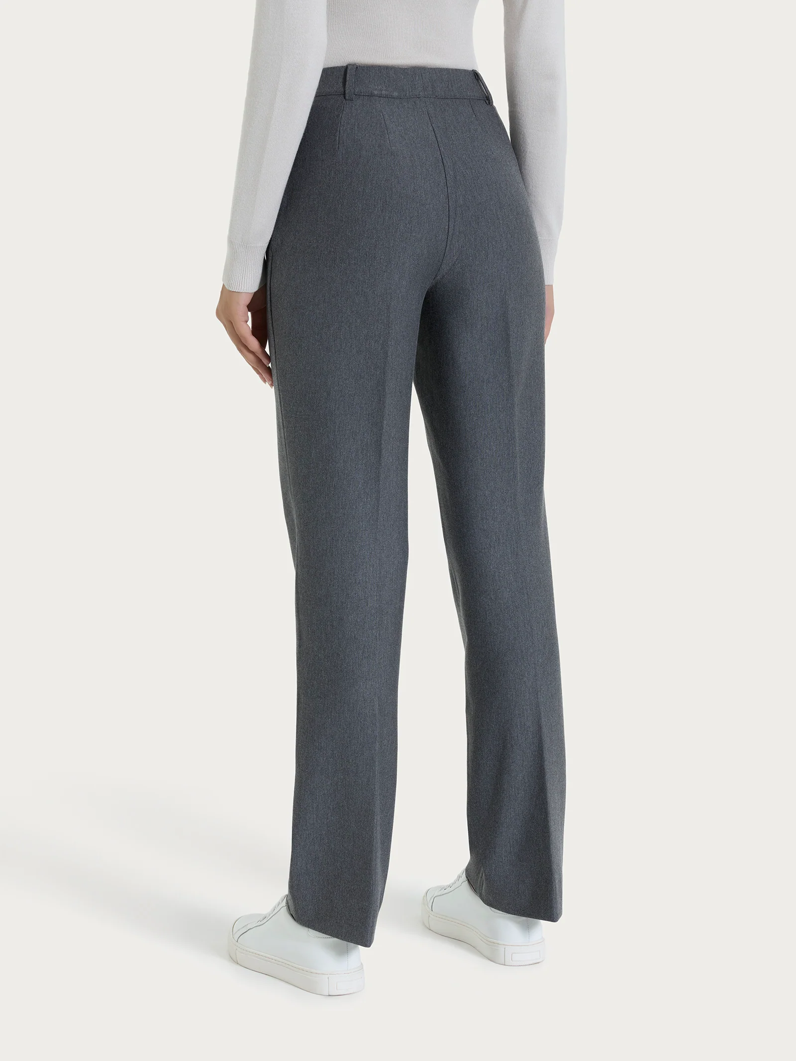 Pantalone ampio con tasche e risvolto in Compact - Ardesia Mel. - Image 7