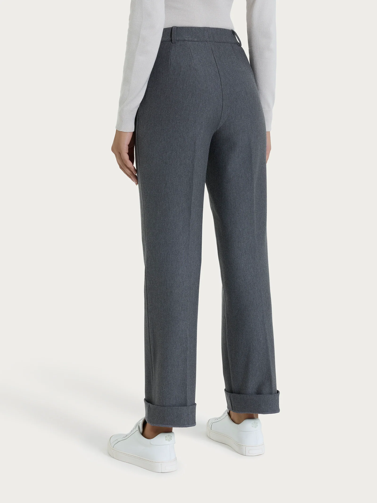 Pantalone ampio con tasche e risvolto in Compact - Ardesia Mel. - Image 8