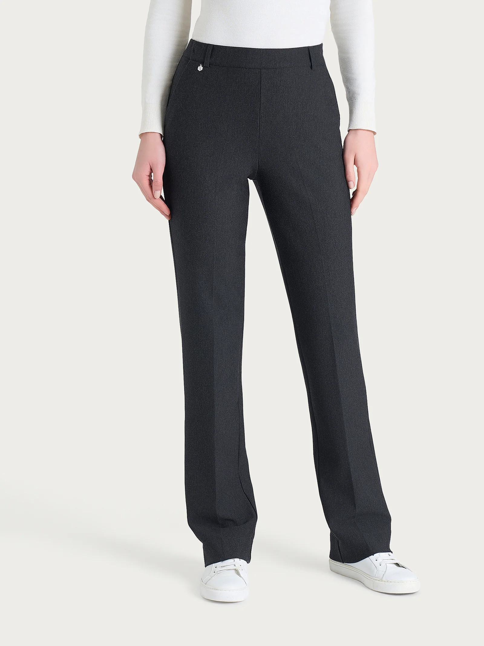 Pantalone ampio con tasche e risvolto in Compact - Oscuro Mel.