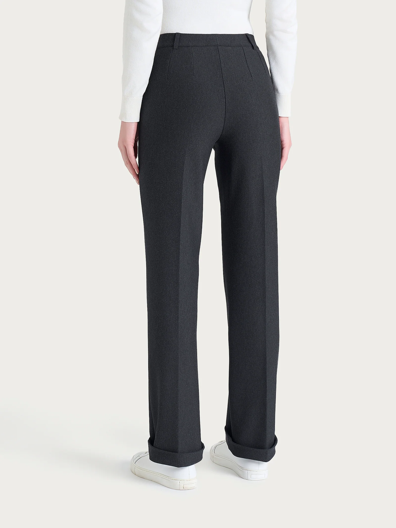 Pantalone ampio con tasche e risvolto in Compact - Oscuro Mel. - Image 4