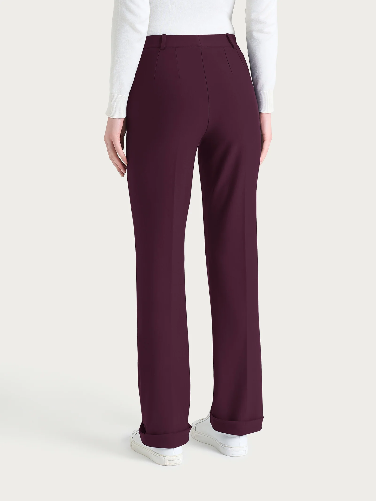 Pantalone ampio con tasche e risvolto in Compact - Fig - Image 4