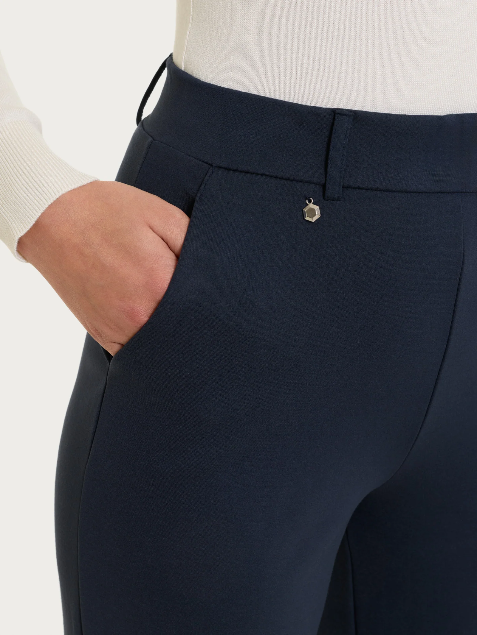 Pantalone ampio con tasche in Cashmere Compact - Bleu - Image 3