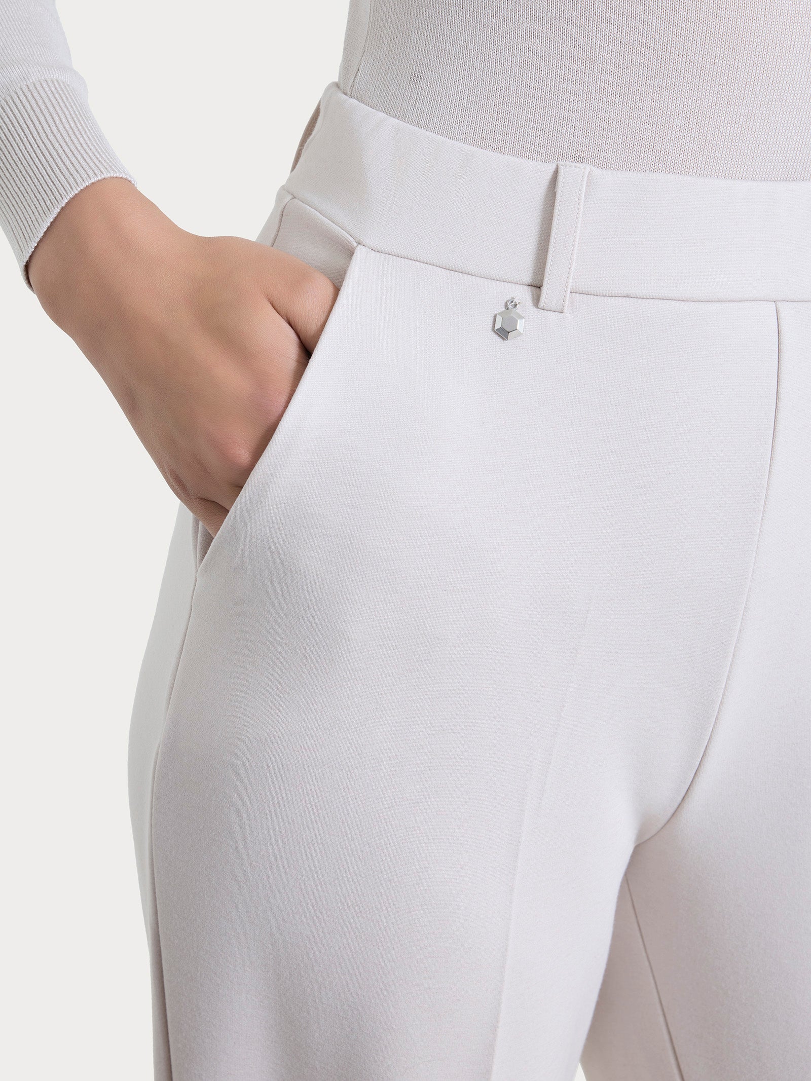 Pantalone ampio con tasche in Cashmere Compact - Champignon - Image 3