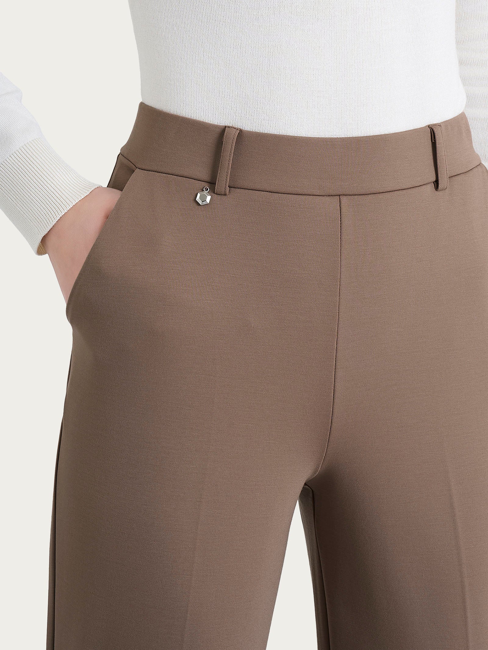 Pantalone ampio con tasche in Cashmere Compact - Pine Bark - Image 3