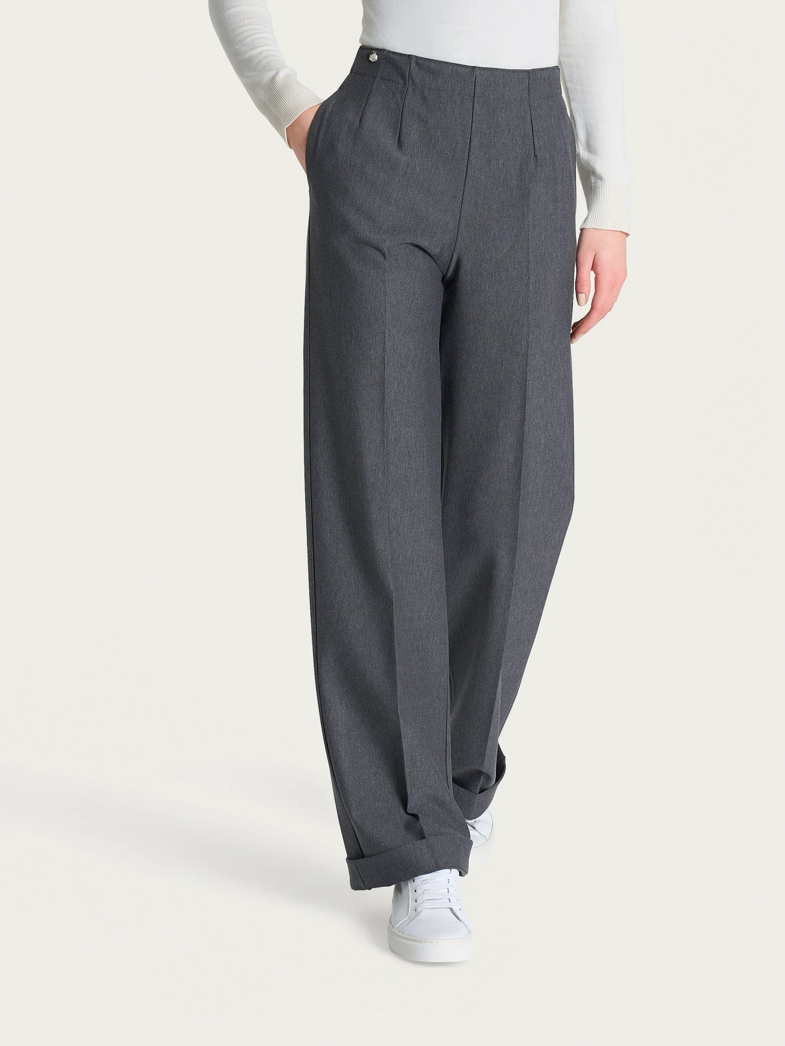 Pantalone ampio con tasche in Compact - Ardesia Mel. - Image 2