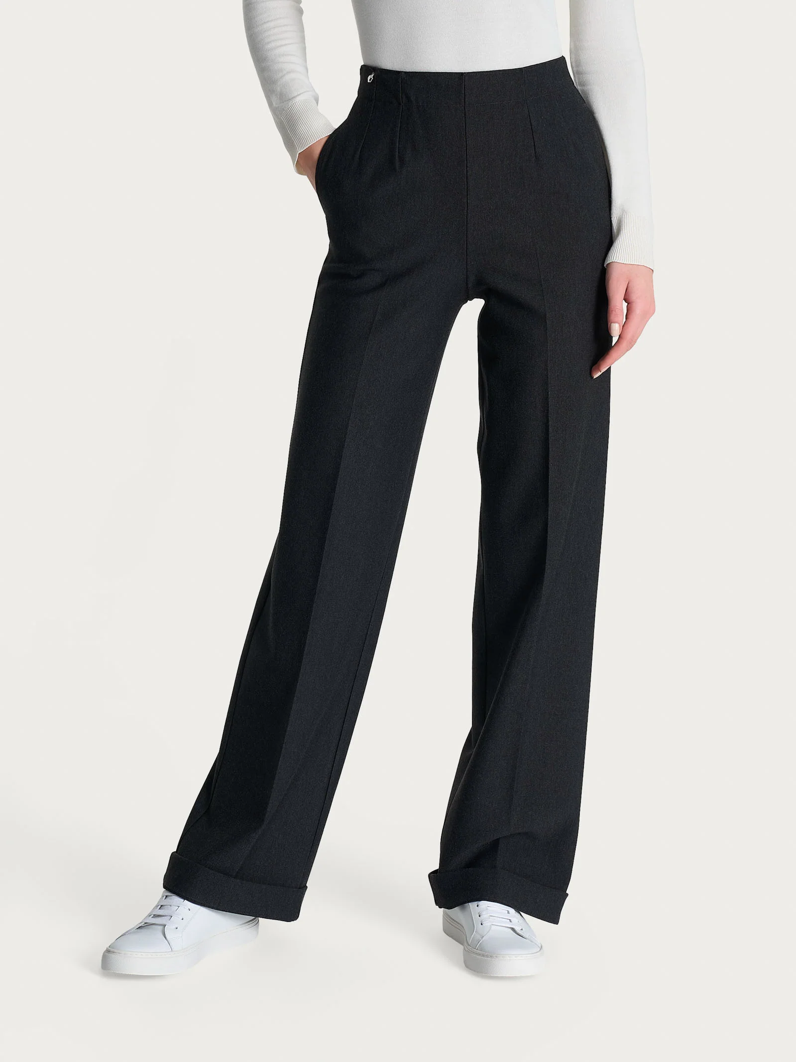 Pantalone ampio con tasche in Compact - Oscuro Mel. - Image 2