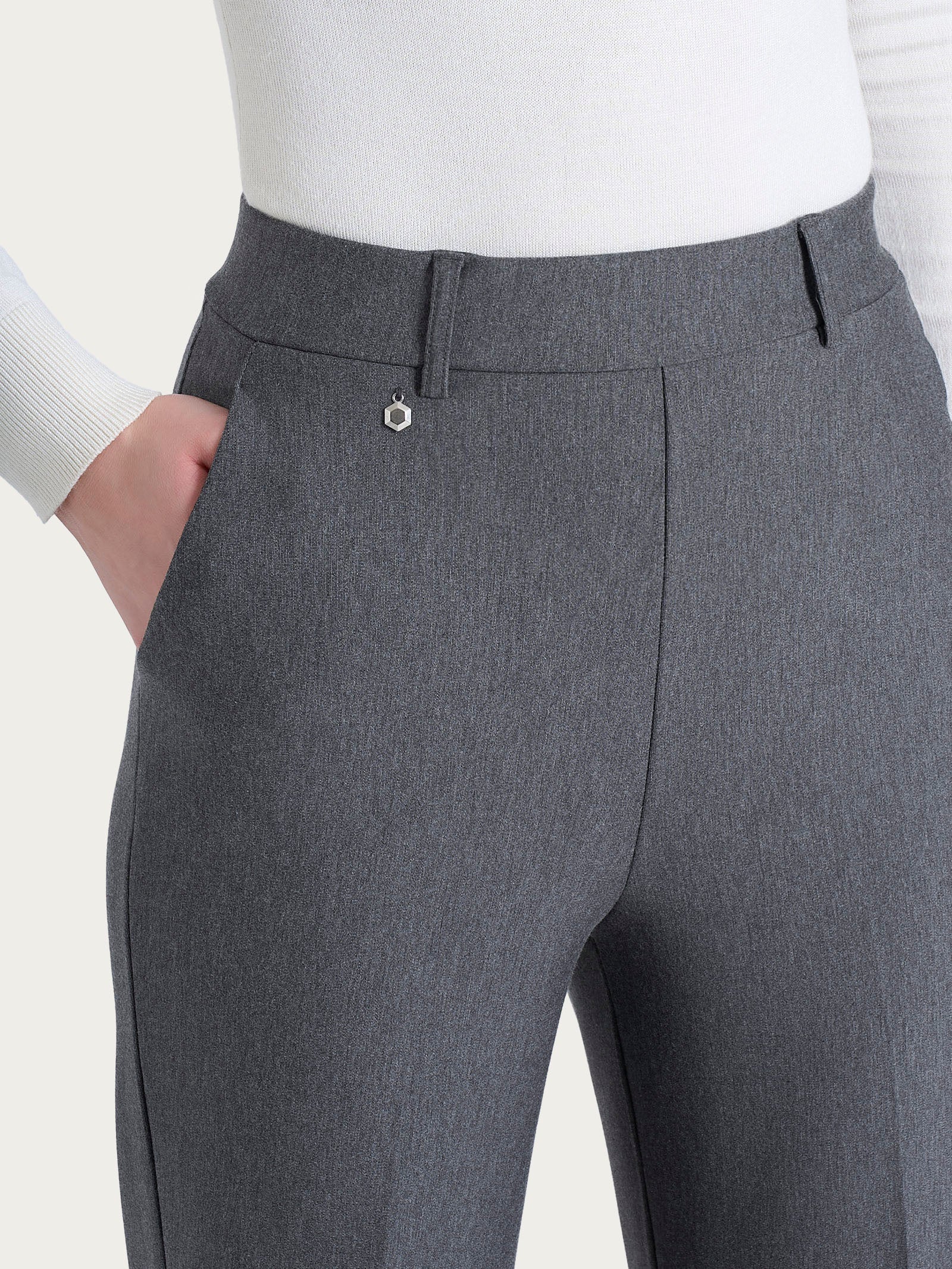 Pantalone ampio con tasche in Compact - Ardesia Mel. - Image 3