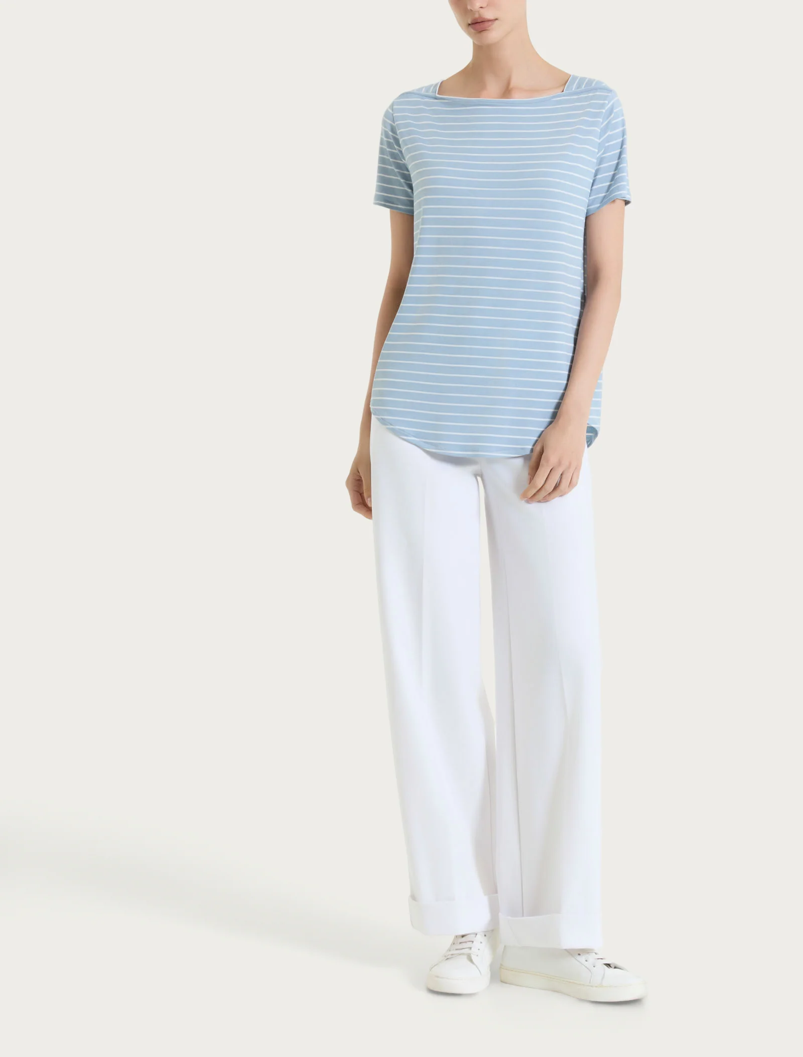 Pantalone ampio con tasche in Compact Light - Bianco - Image 6