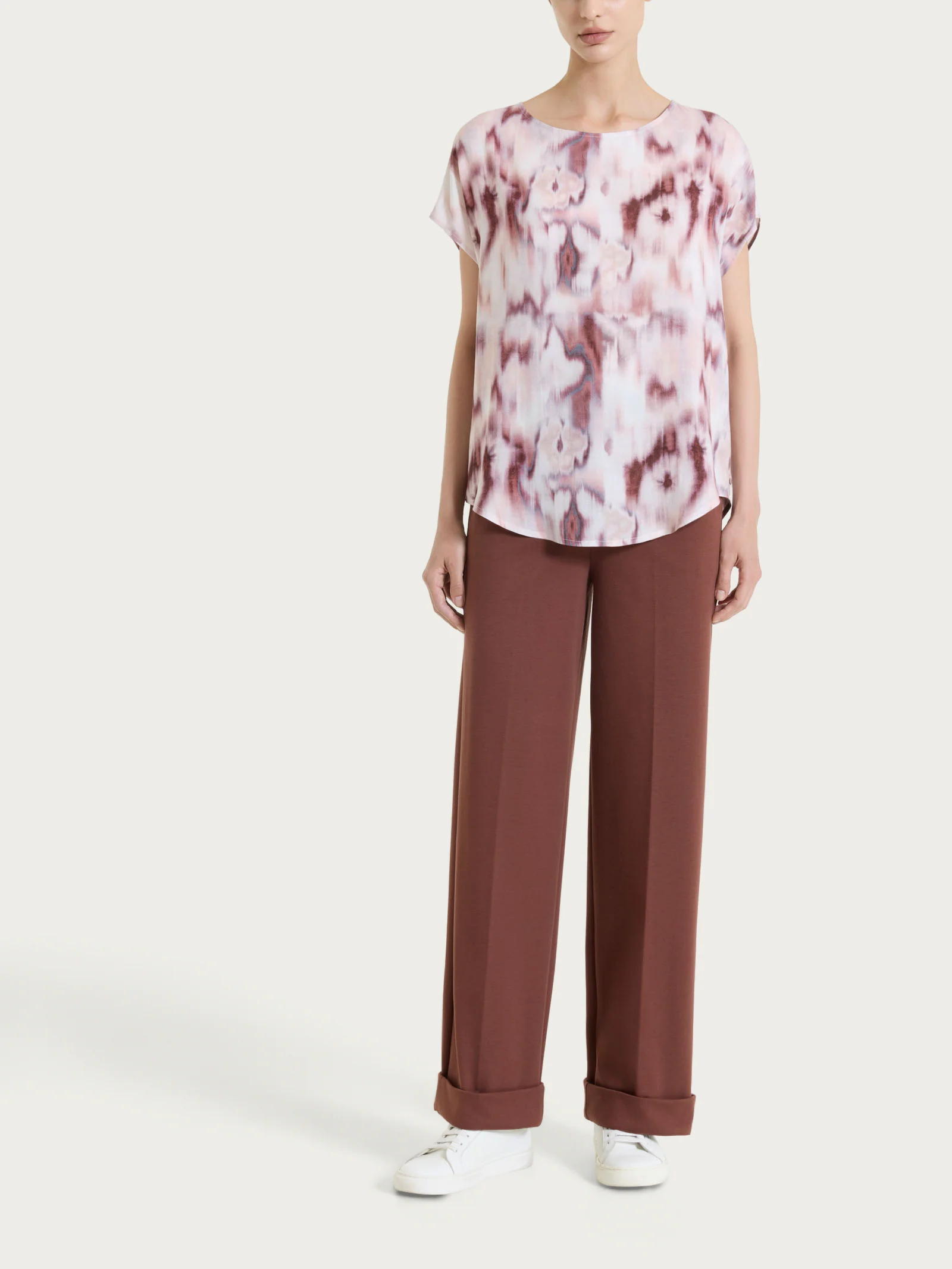 Pantalone ampio con tasche in Compact Light - Cappuccino - Image 6