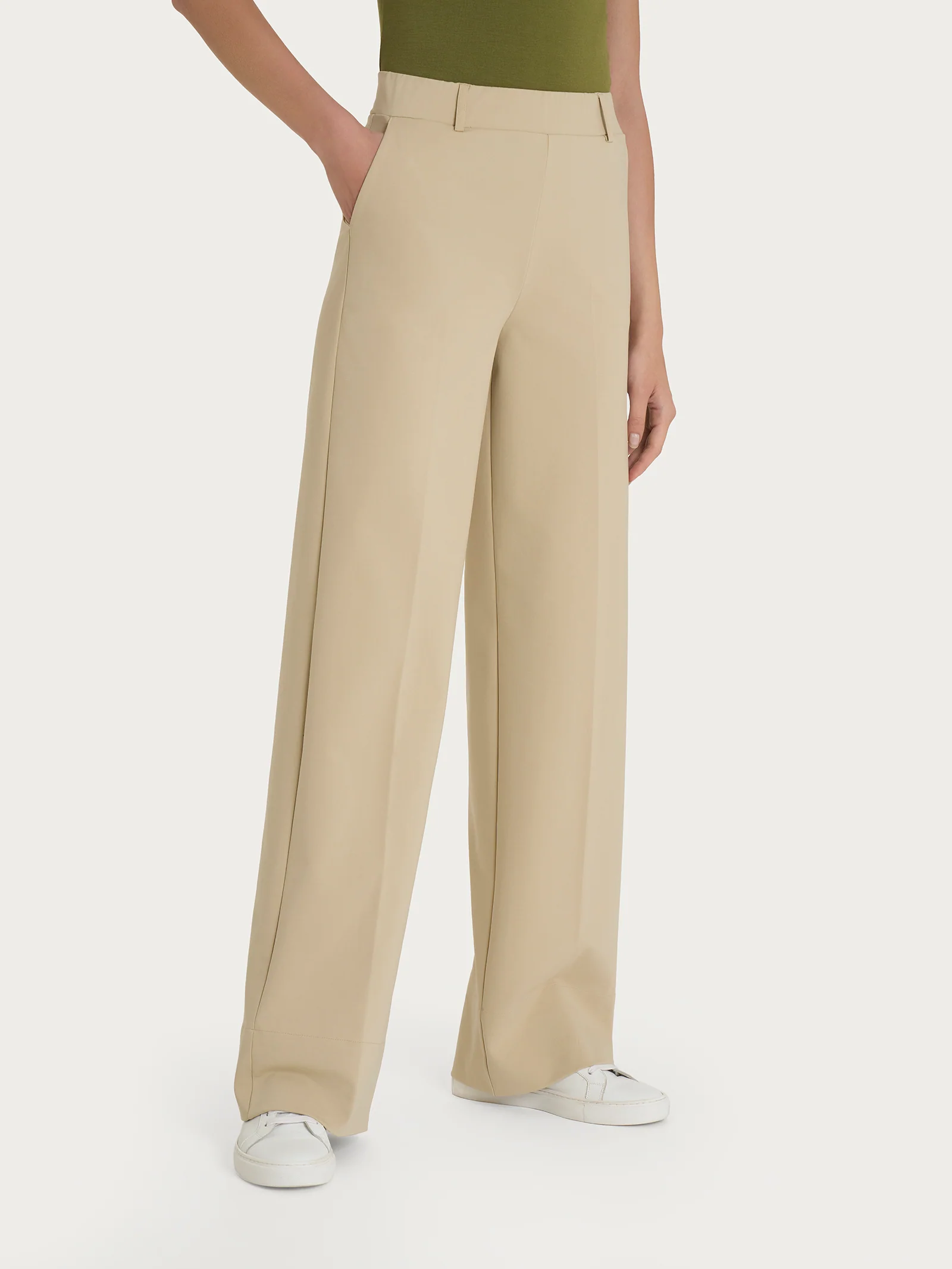 Pantalone ampio con tasche in Compact Light - Irish Cream - Image 5
